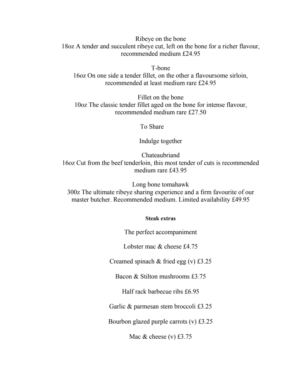 Menu 2023 Miller & Carter Stirling Corner in TheFork
