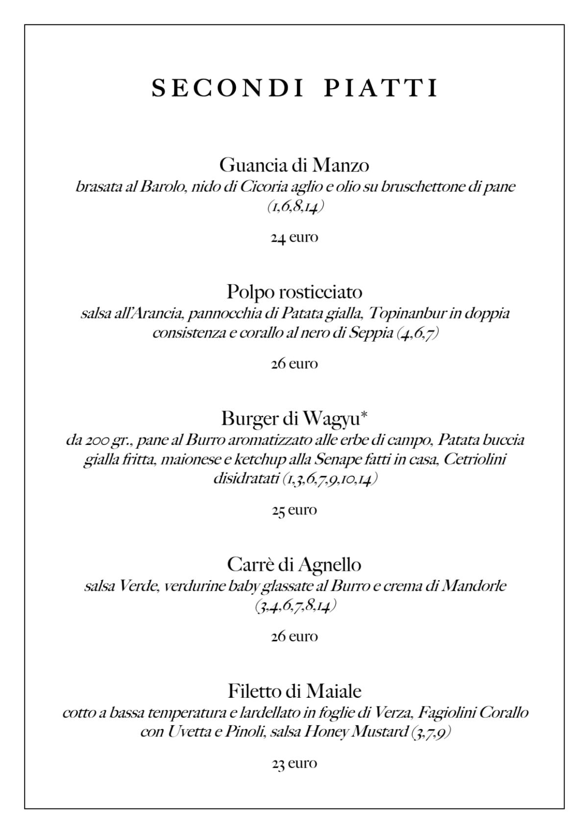 Bacco Al Pretorio menu