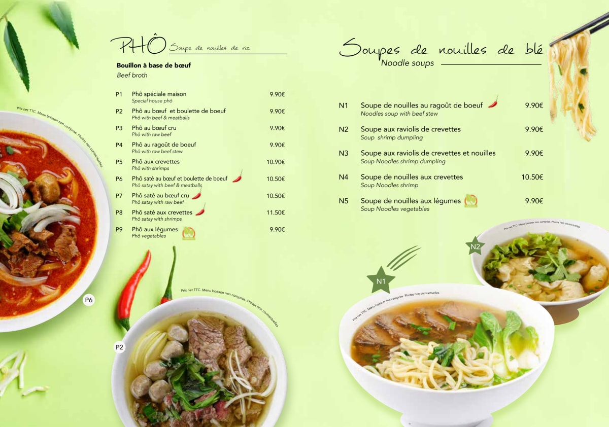 Pho Passion menu