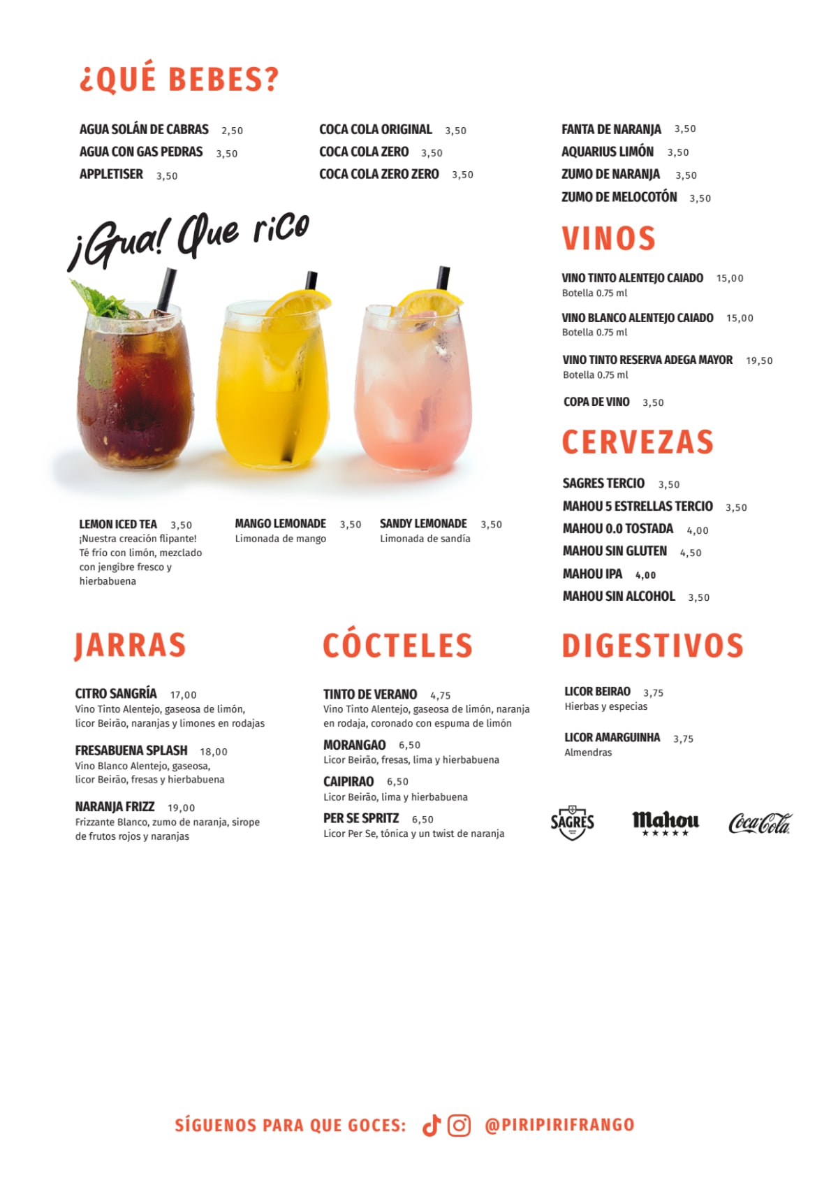 Piri Piri Prosperidad menu