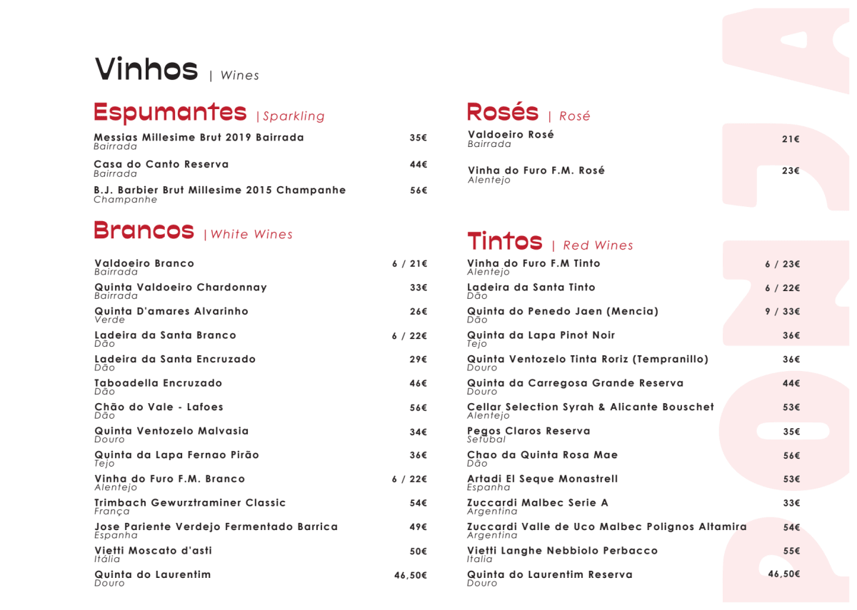 Ponja Nikkei Lisboa menu