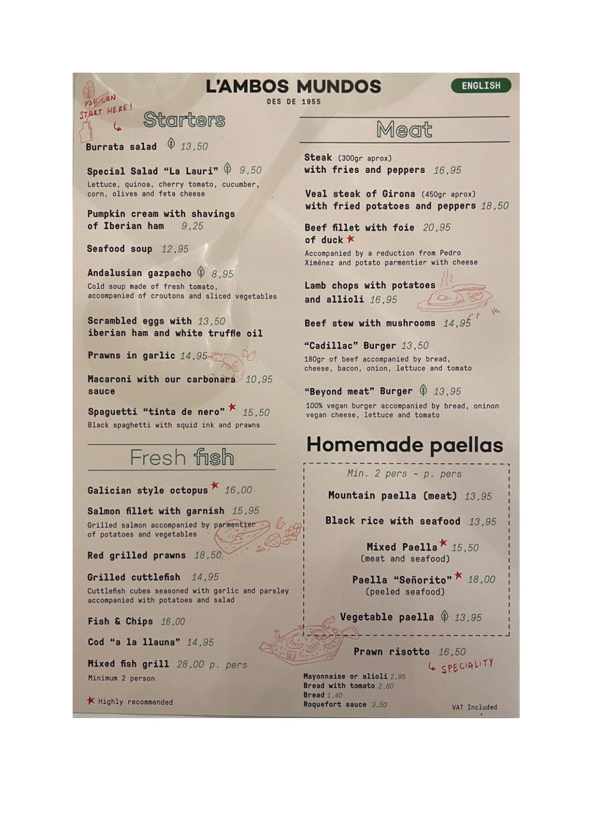 L' Ambos Mundos Restaurant menu