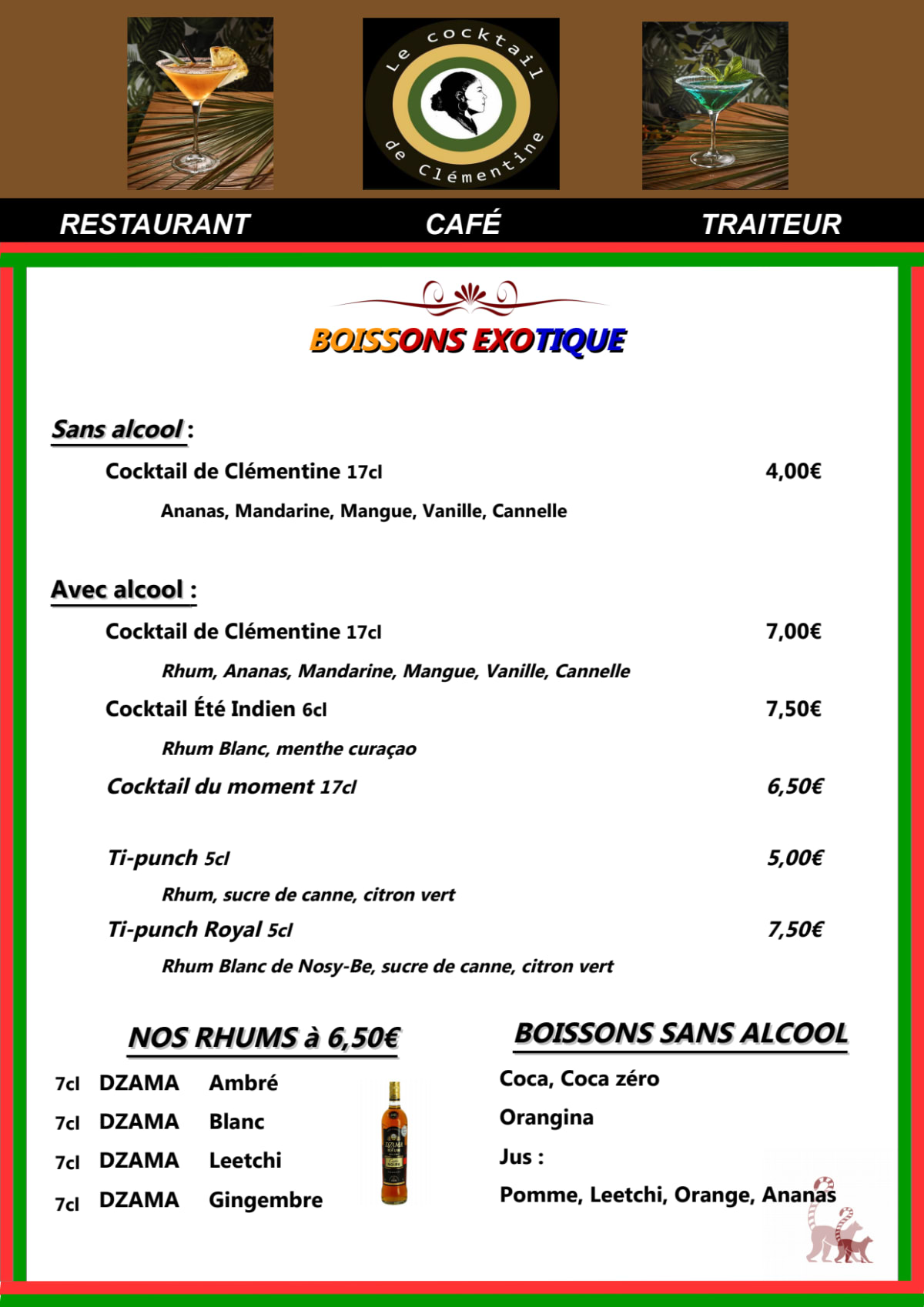 Menù completo e carta 2024 Le Cocktail de Clémentine a La Charitésur