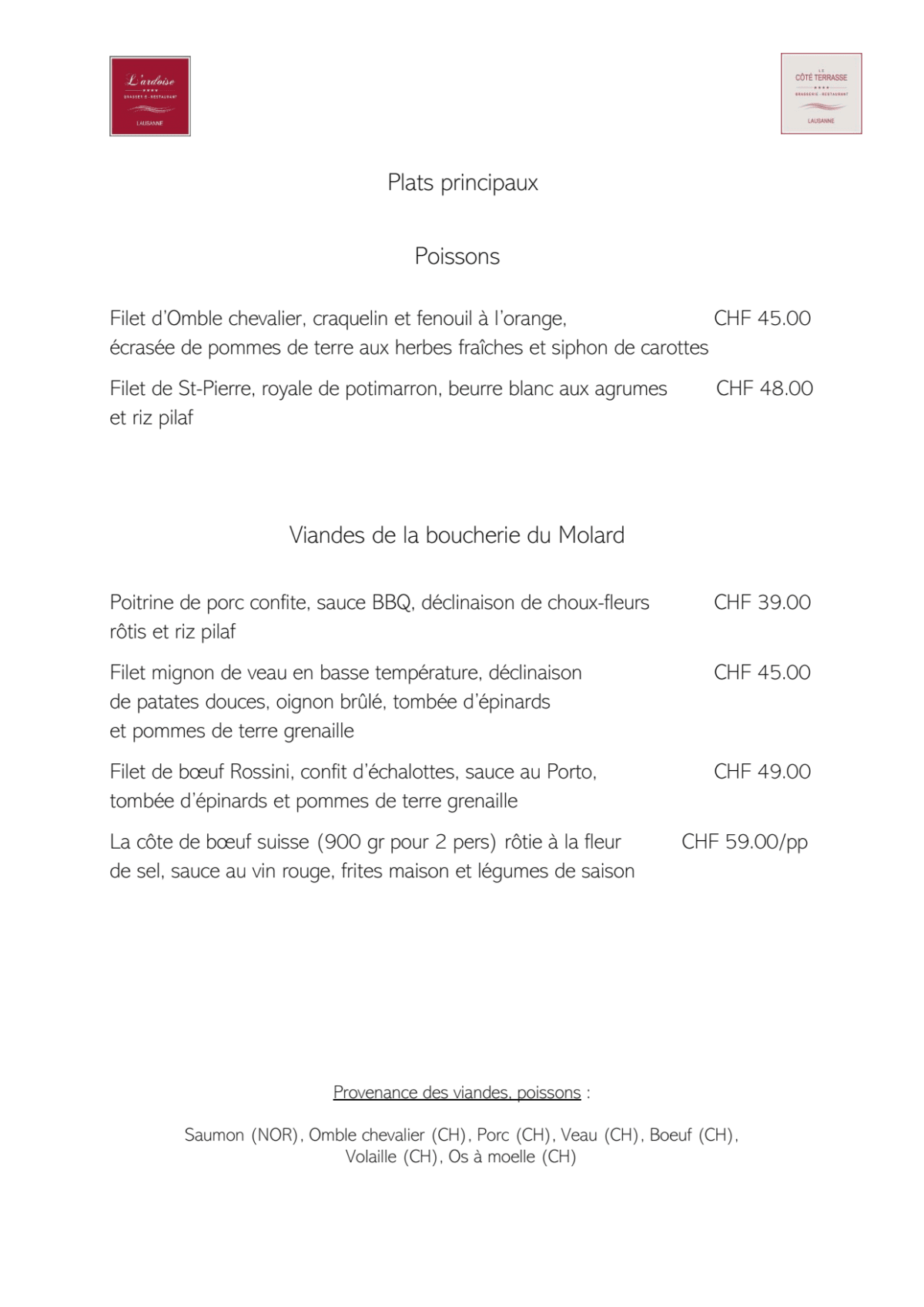 Carte et Menus 2023 L'Ardoise à Lausanne TheFork