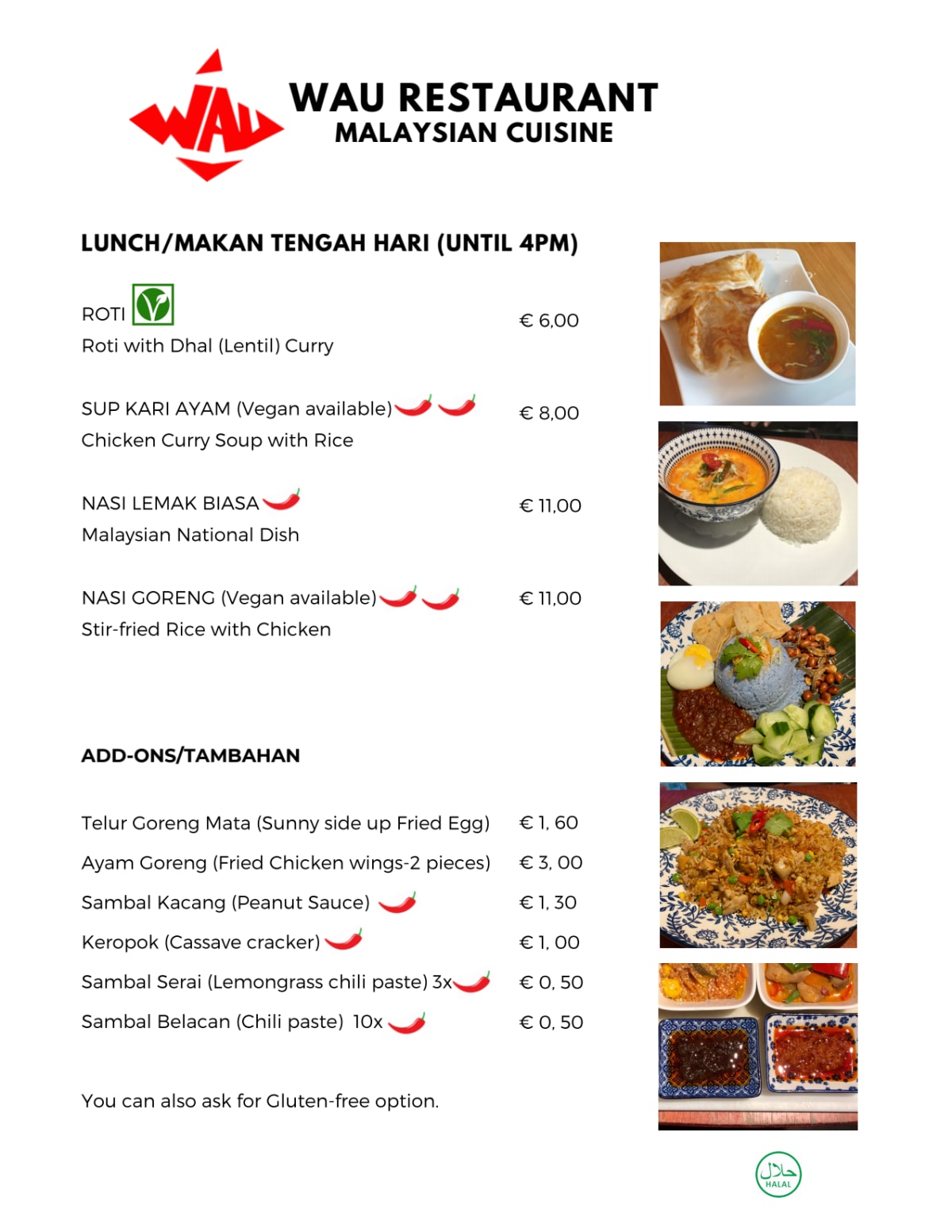 Malaysian restaurant Wau menu