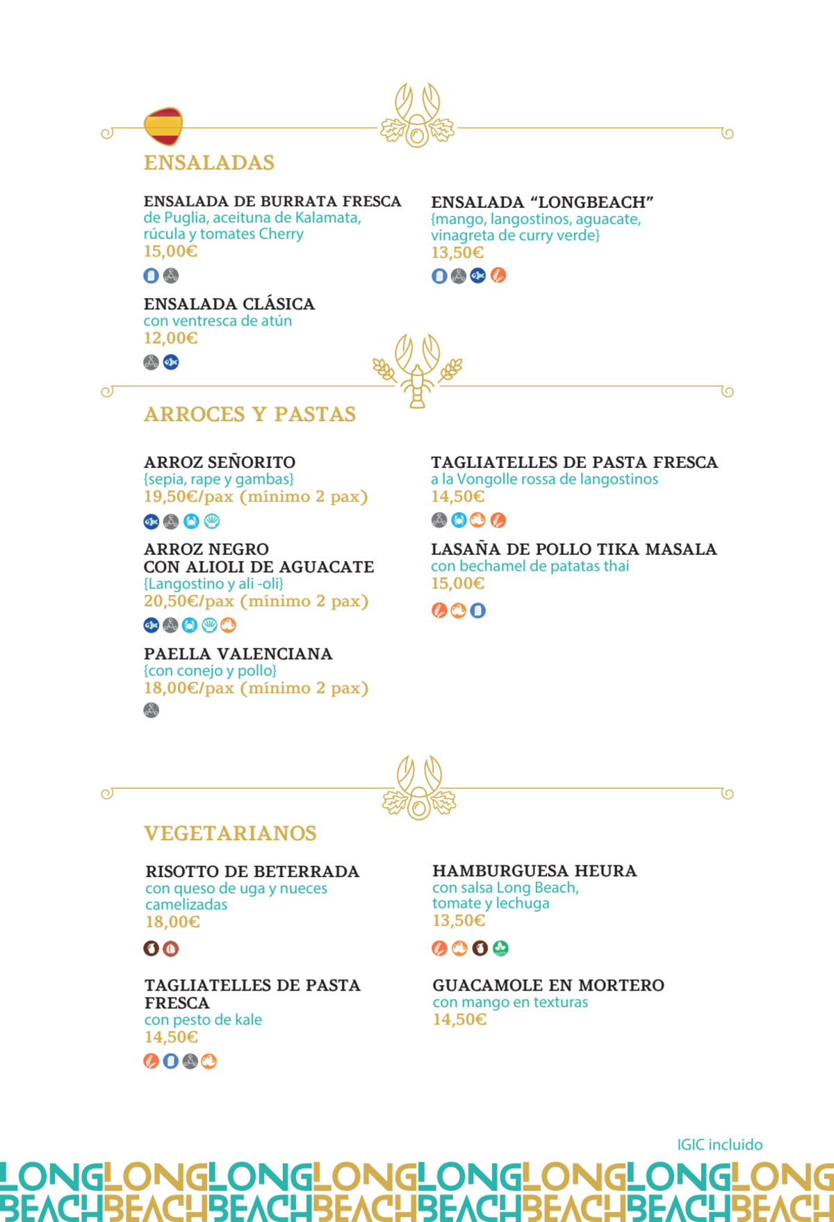 Carte et Menus 2022 Long Beach Lanzarote à Puerto Del Carmen TheFork