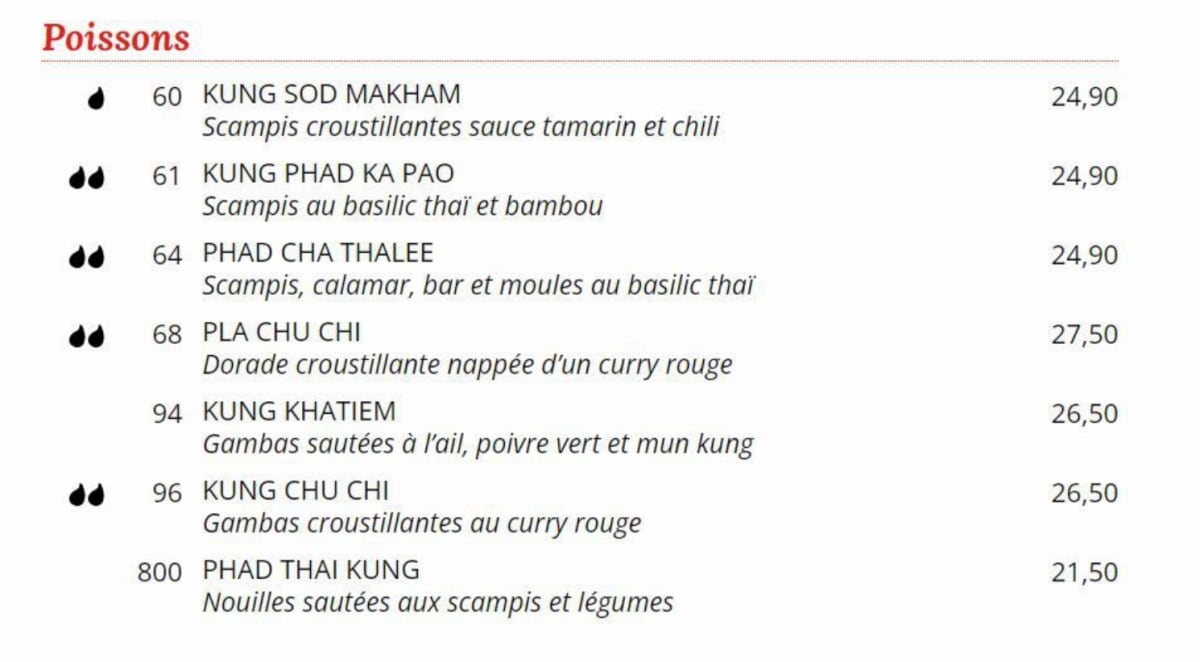 Les Larmes du tigre menu