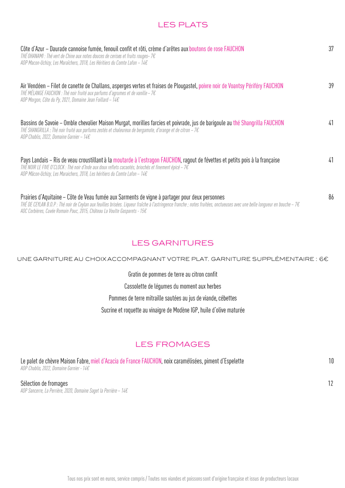 Le Grand Café Fauchon menu