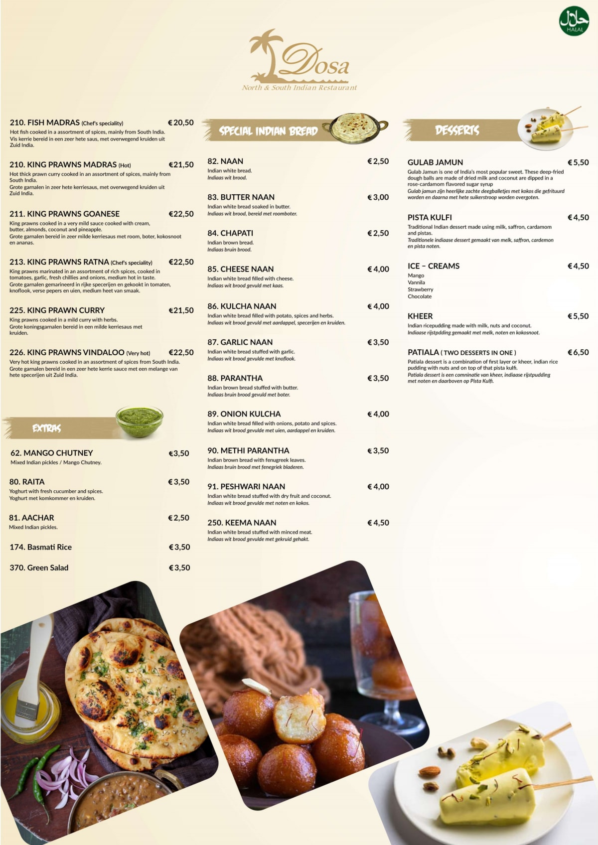 Dosa North & South Indian Restaurant menu