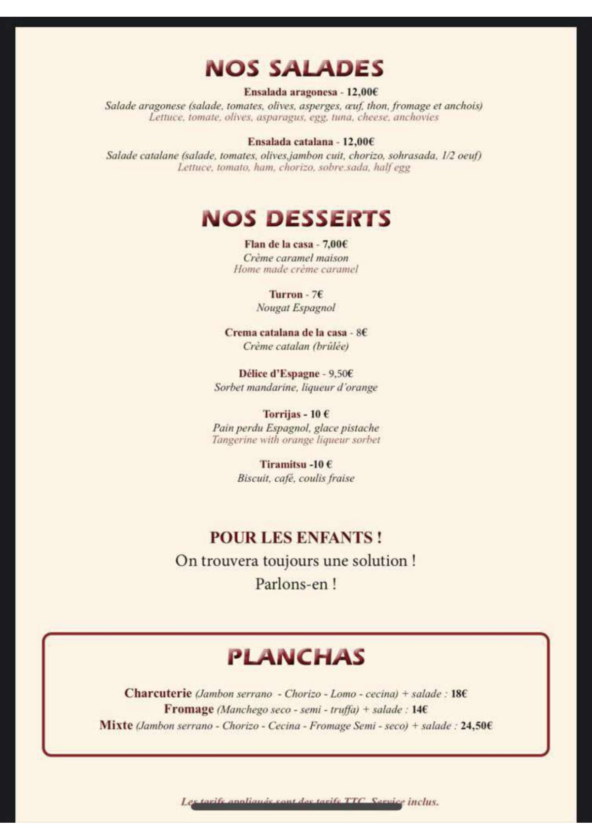 La Paella menu