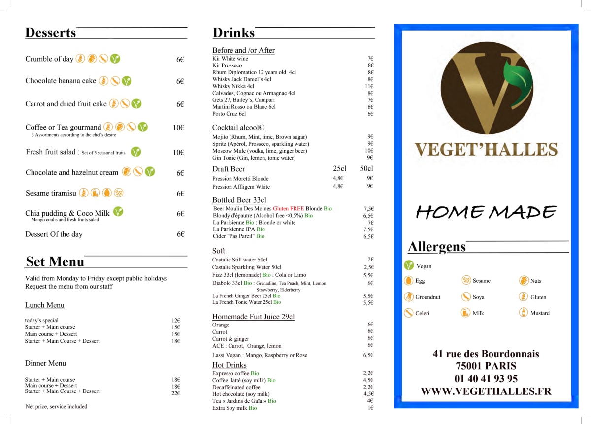 Végét'halles menu