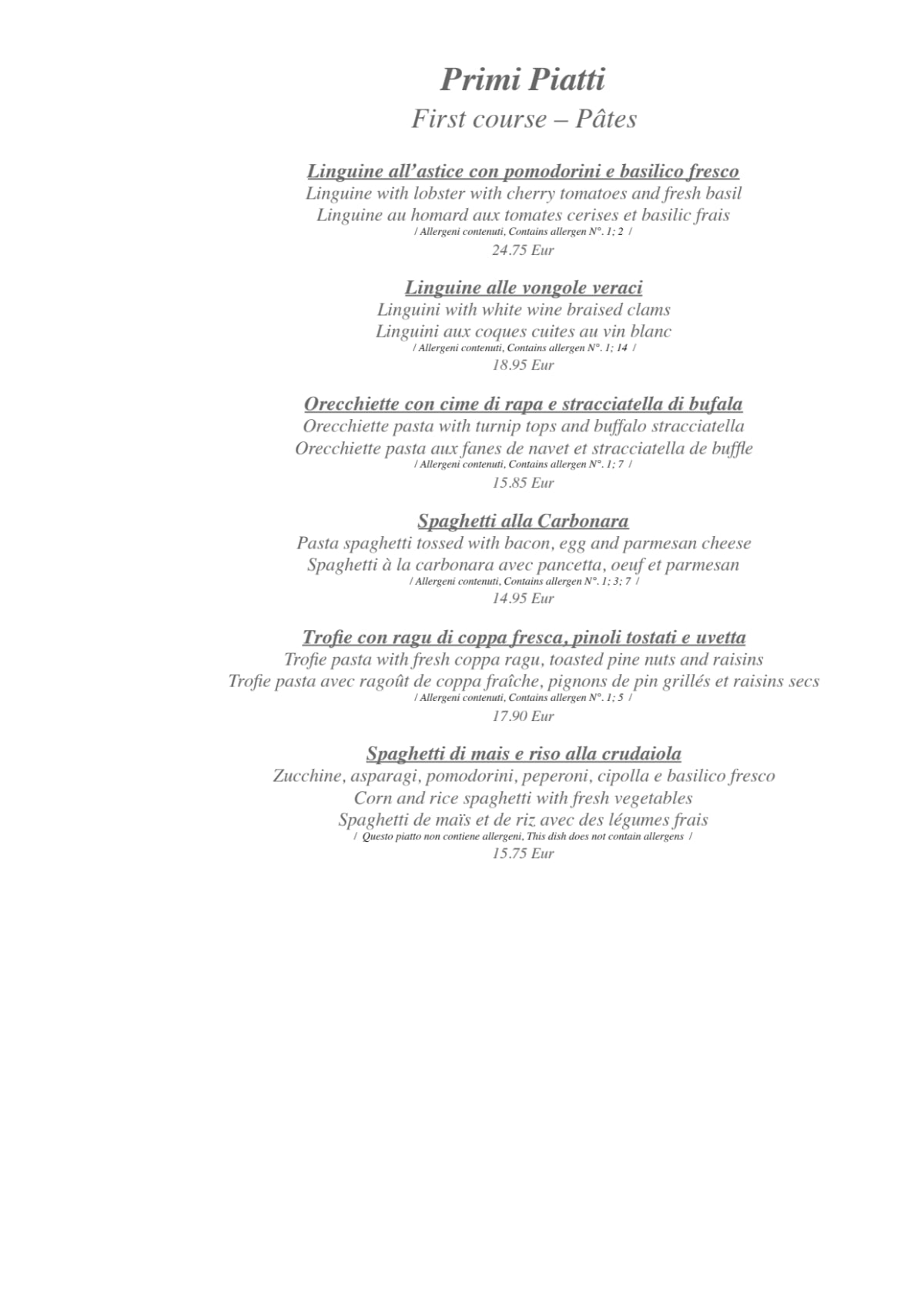 Rossini menu