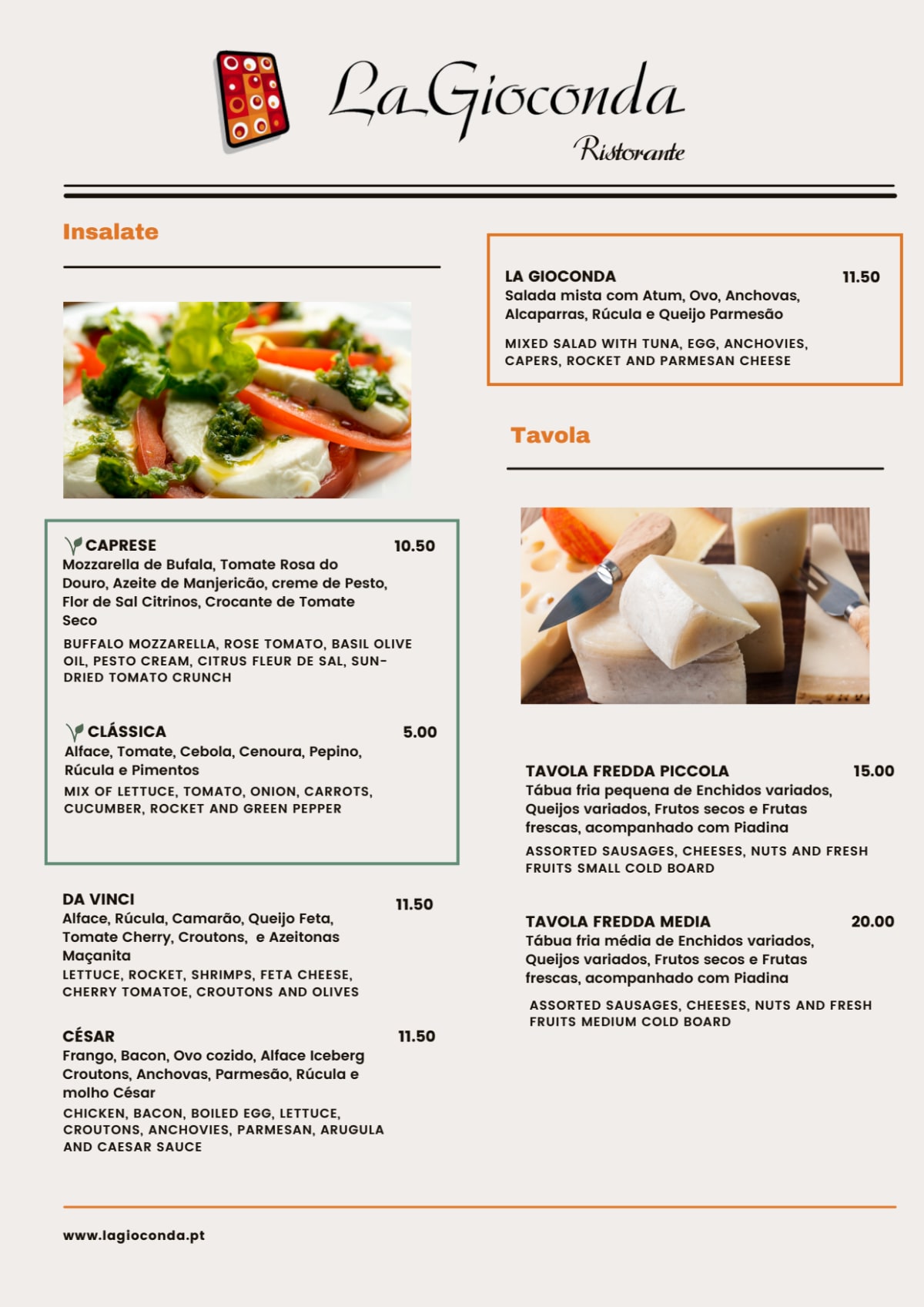 Carte et Menus 2024 La Gioconda (Alvor) à Alvor TheFork