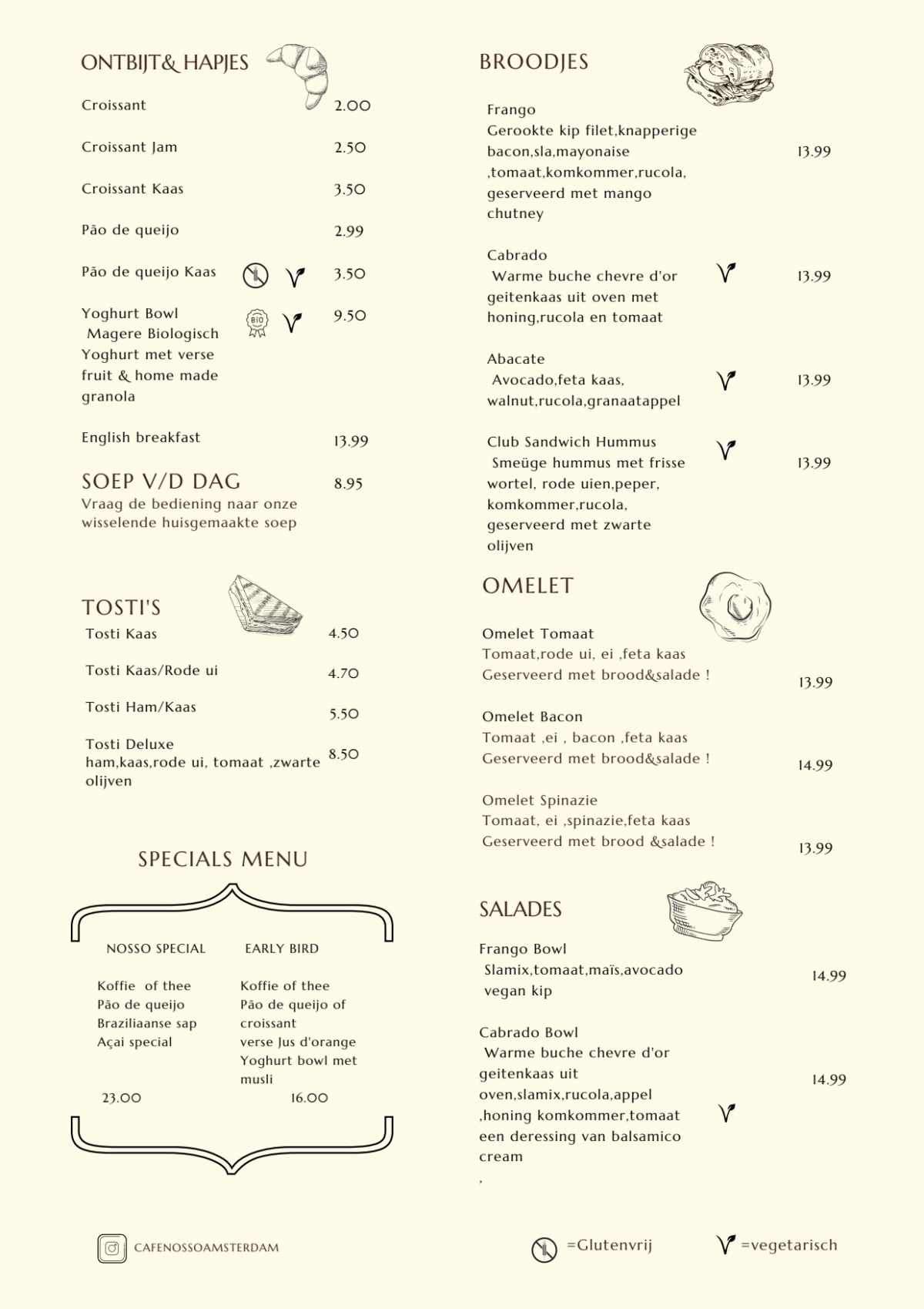 Cafe Nosso menu