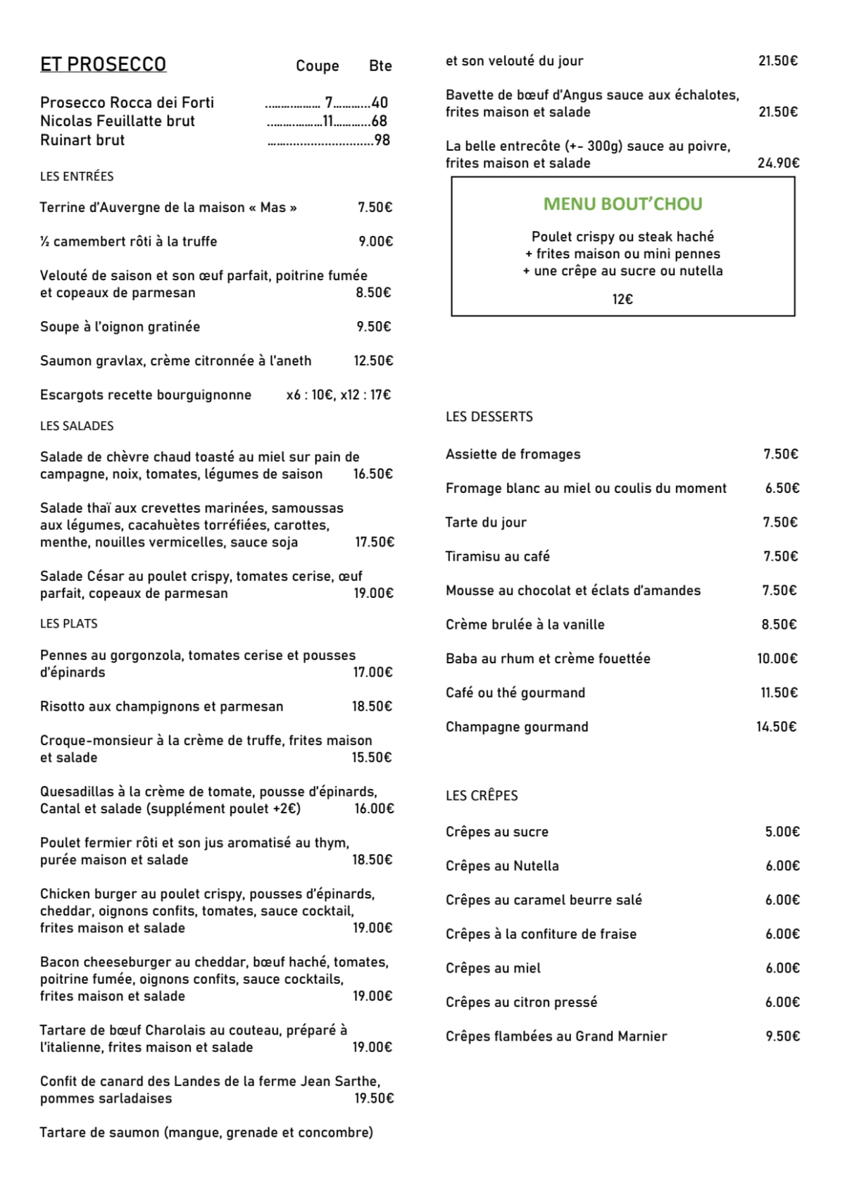 Bout’chou menu