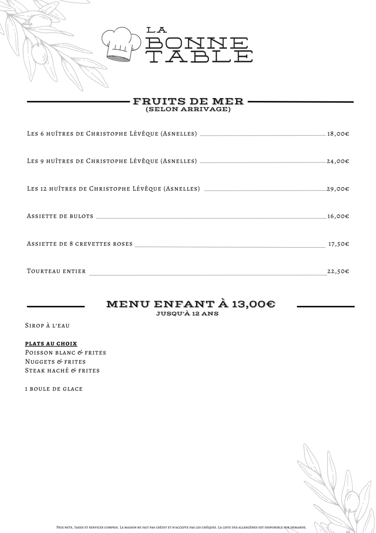 Menu 2024 La Bonne Table in VillerssurMer TheFork
