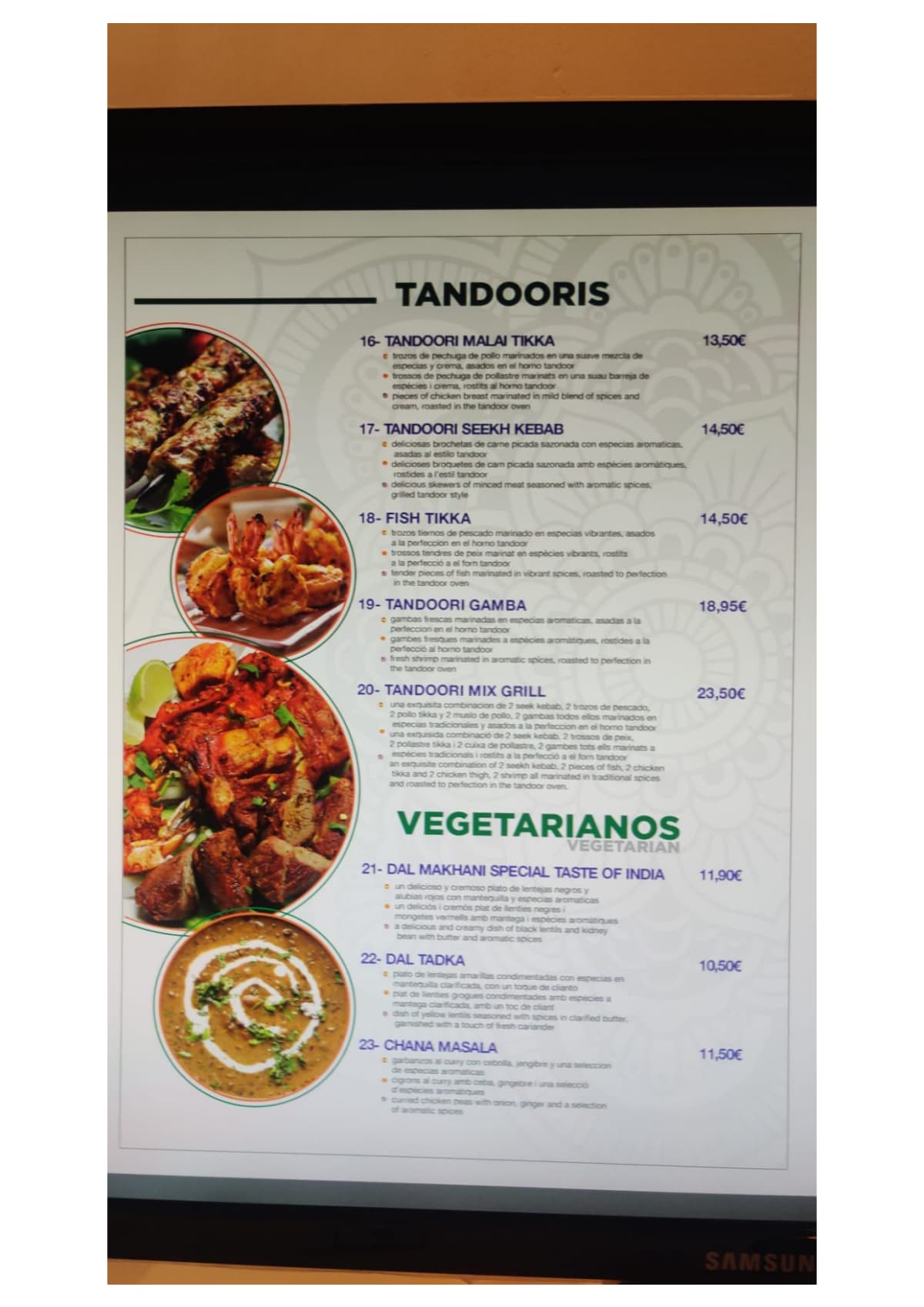 Taste of India Barcelona menu