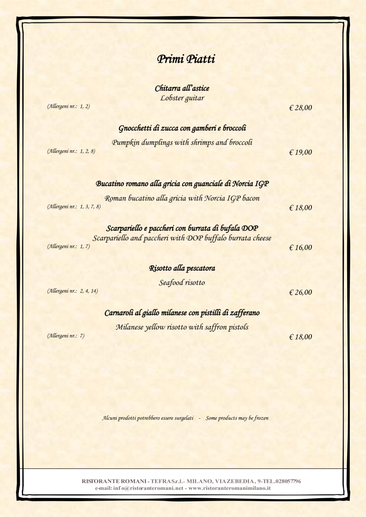 Romani menu