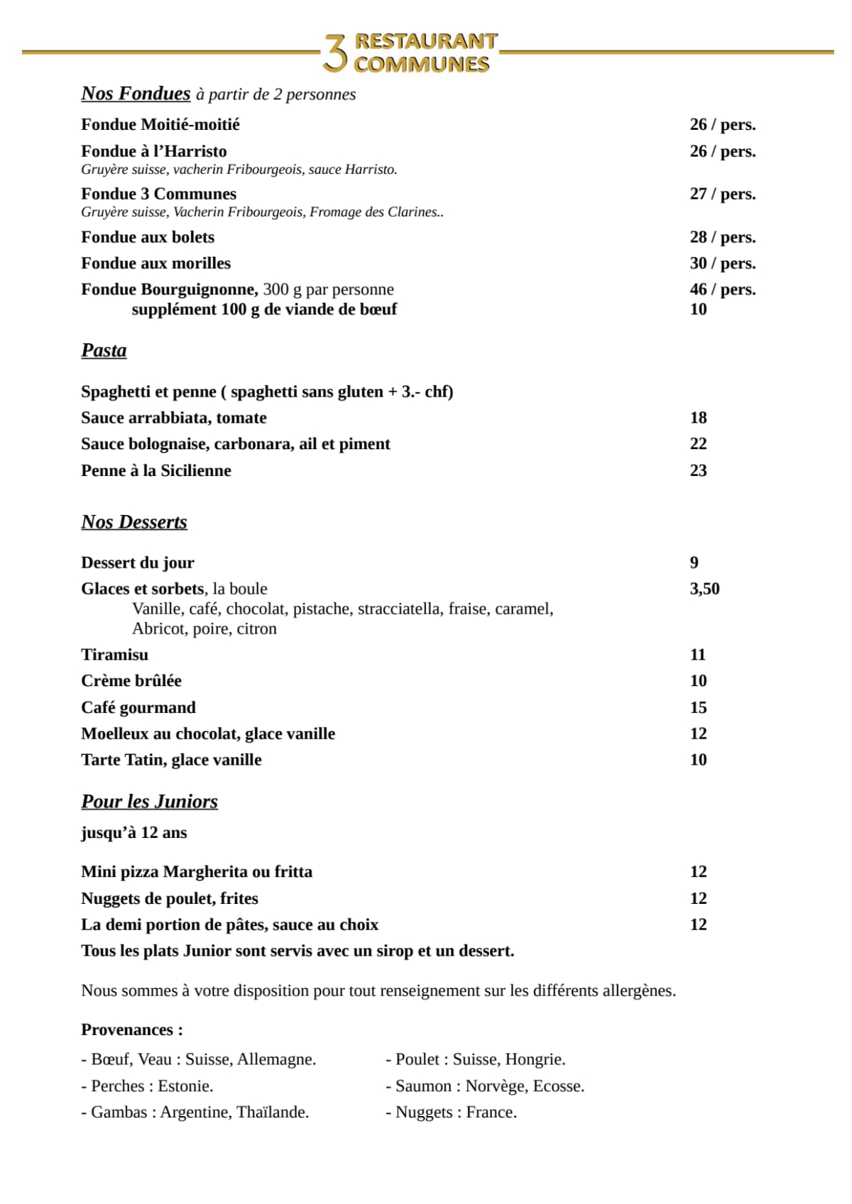 Les 3 Communes menu