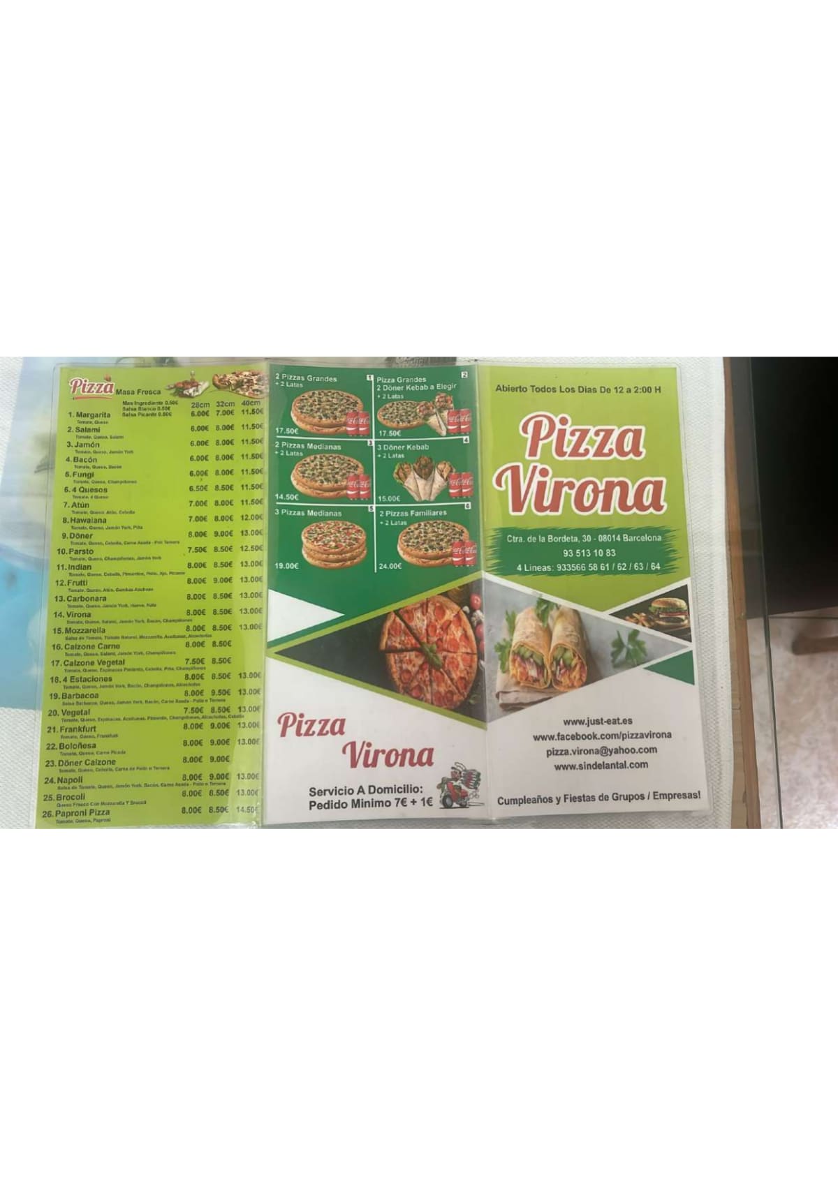 Pizza virona Bordeta menu