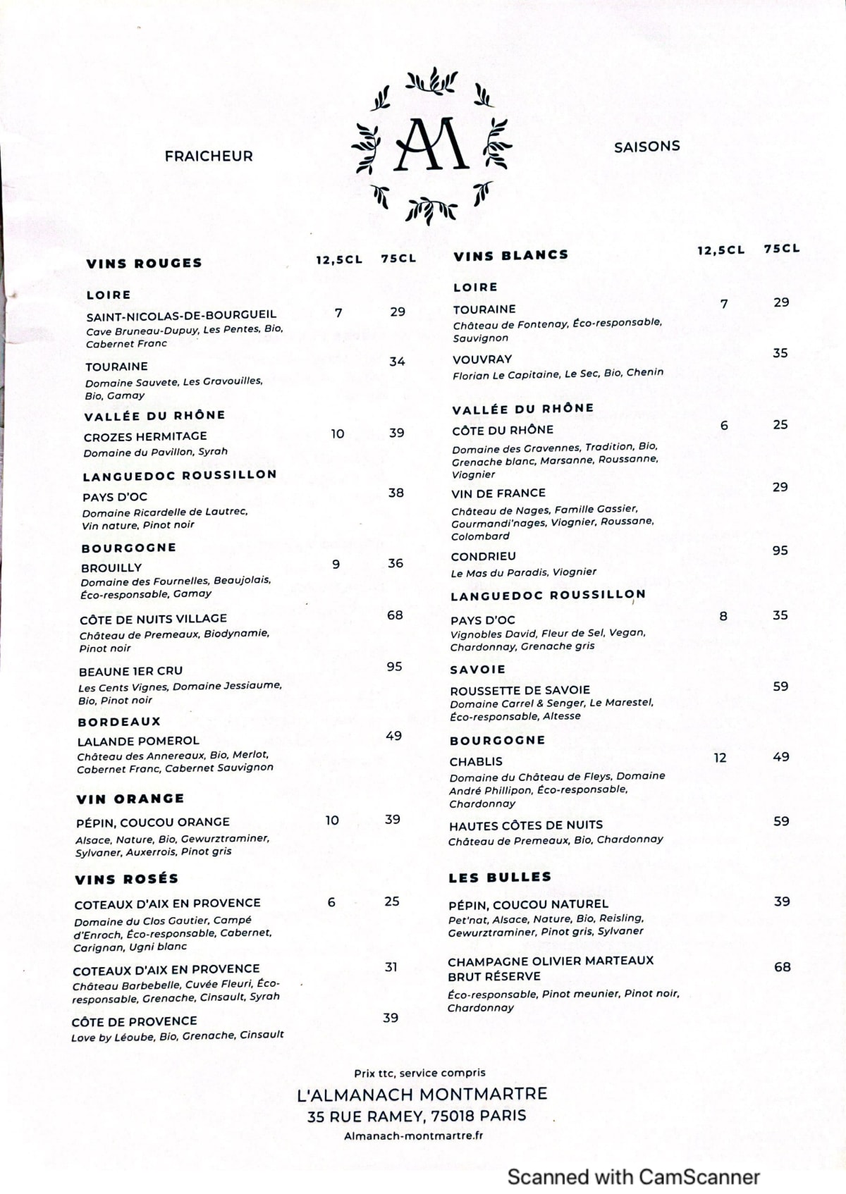 L'Almanach menu