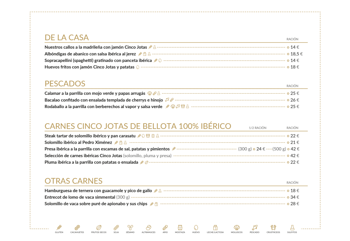 Cinco Jotas -  Padre Damián menu