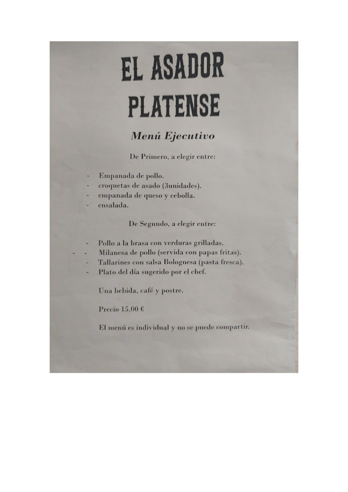 El Asador Platense menu