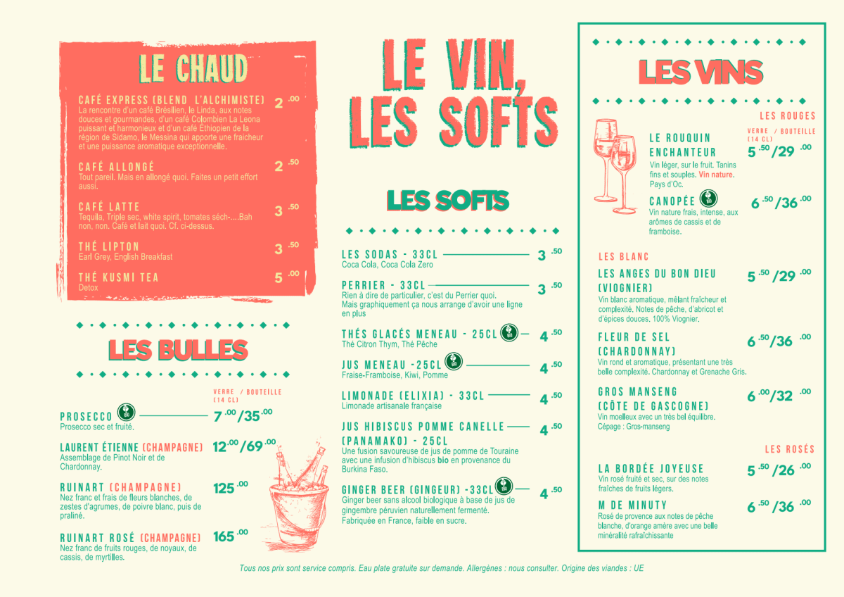 Le 3 Bis menu