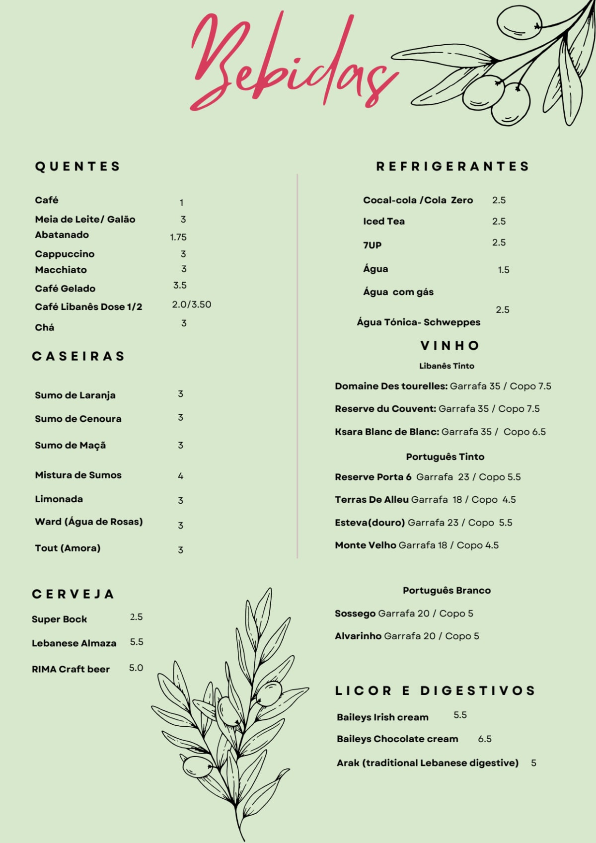 Bey-root Lisbon menu