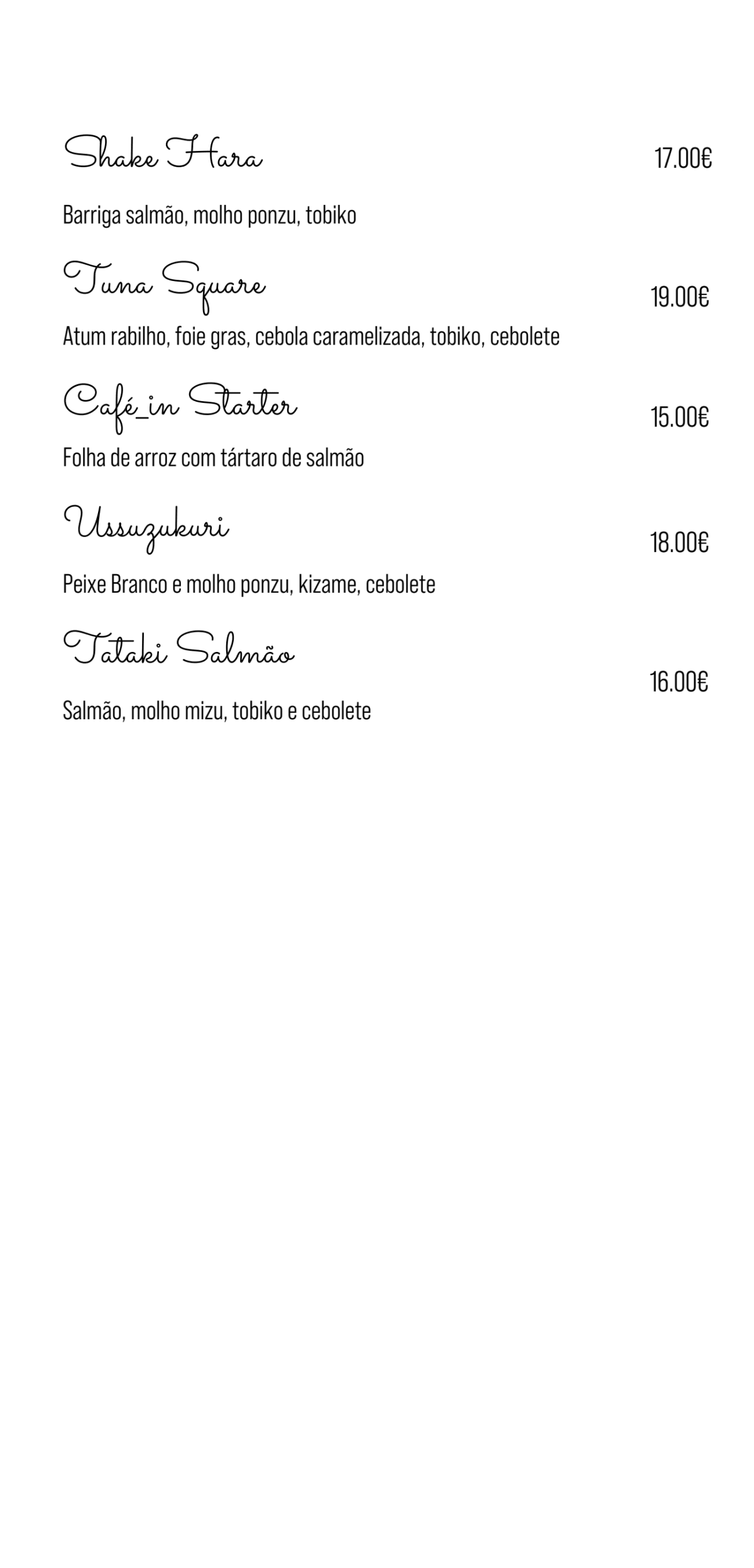 Café IN - Sushi & Meat menu