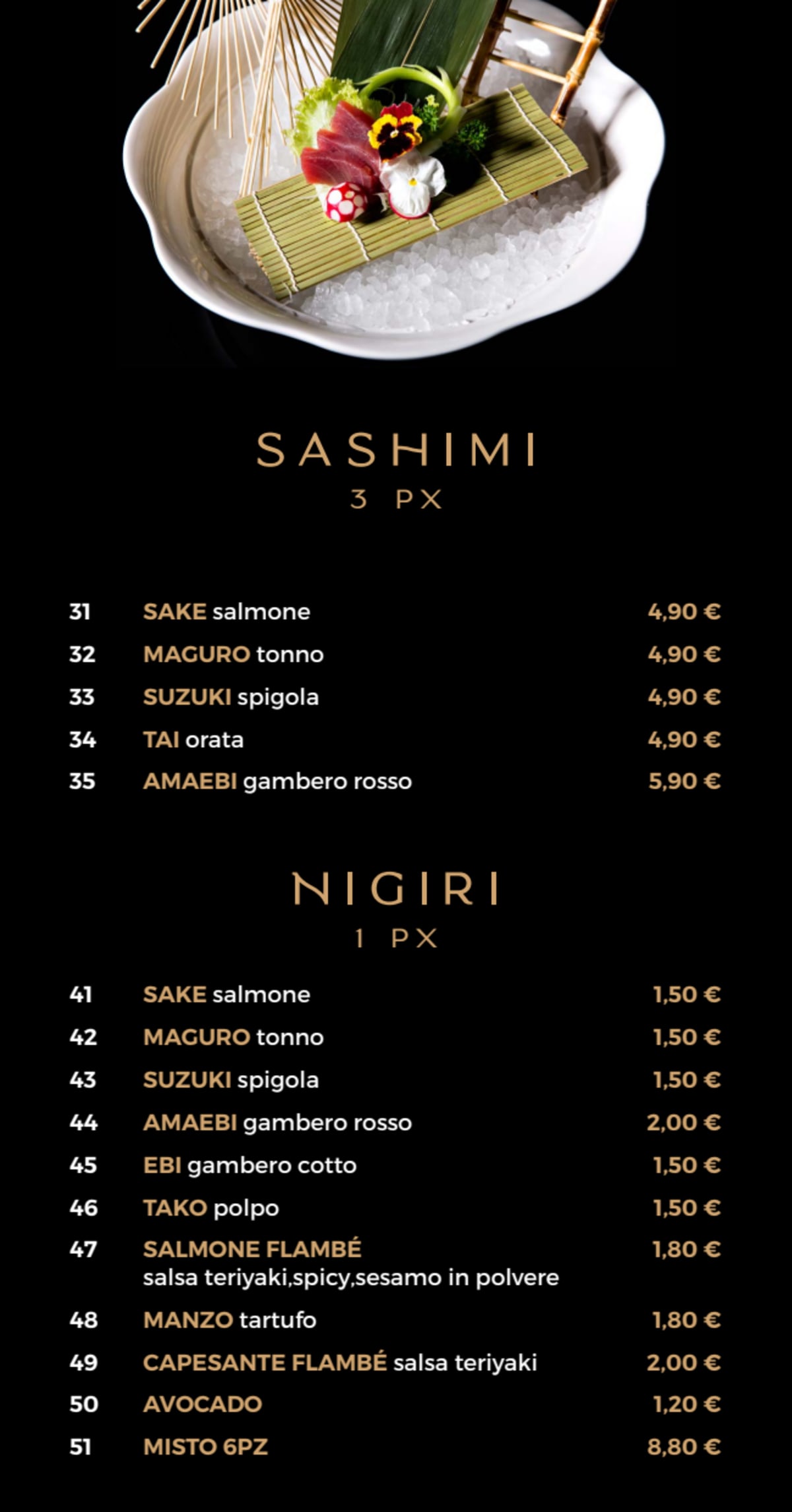 Saki Sushi menu