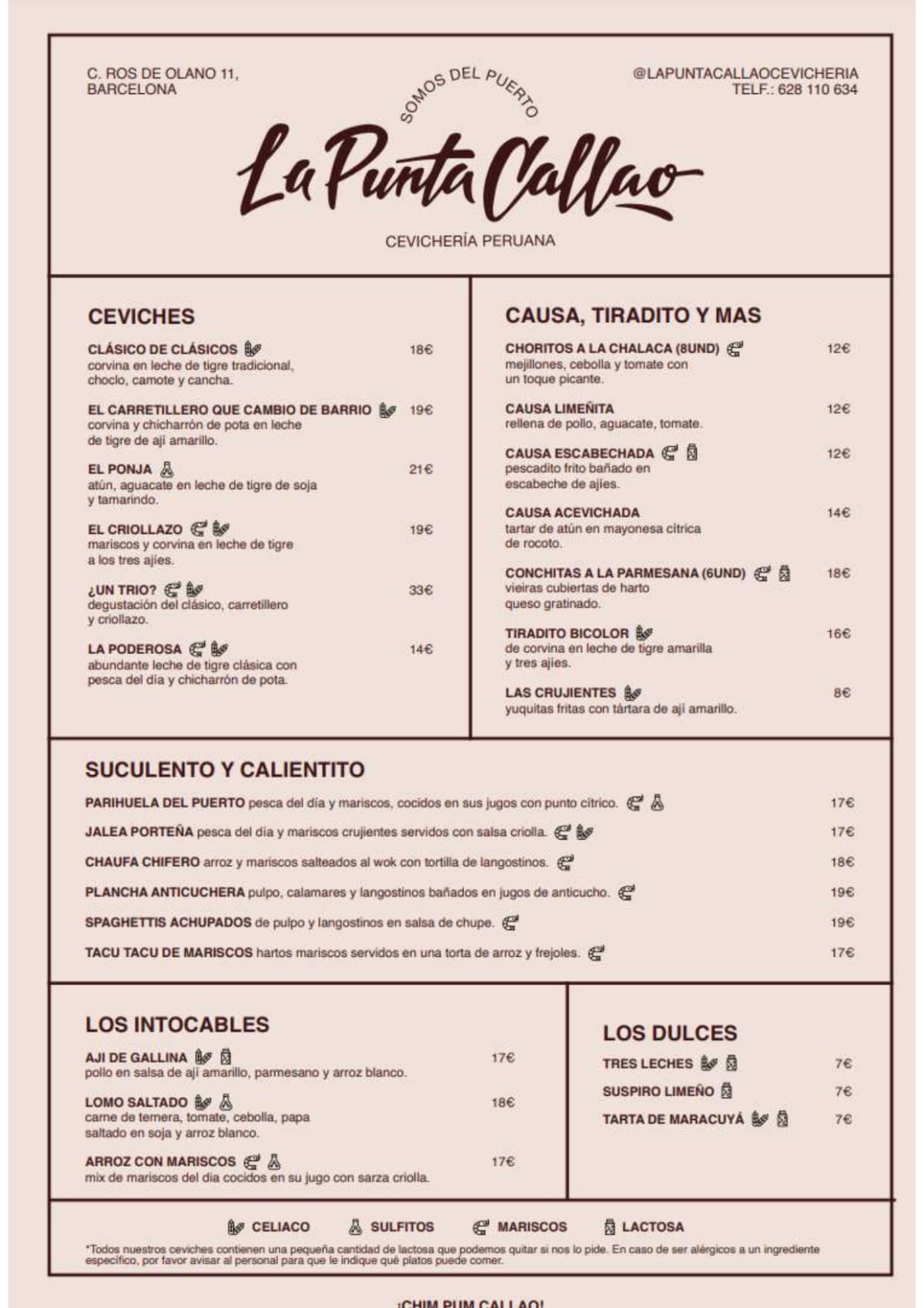 La Punta Callao menu