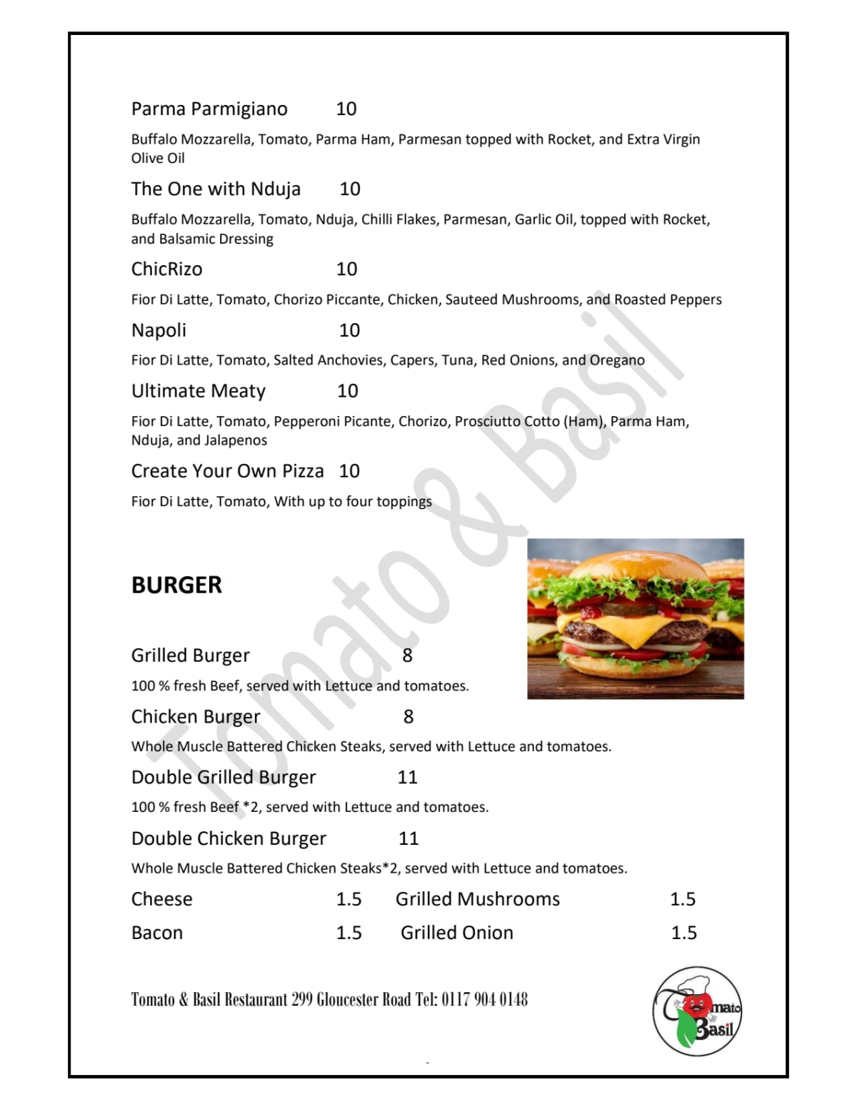 Menus 2024 Tomato & Basil in Bristol TheFork