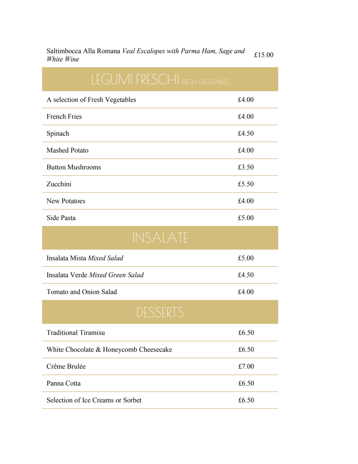 Carte et Menus 2024 Paolo's Italian Ristorante à Londres TheFork