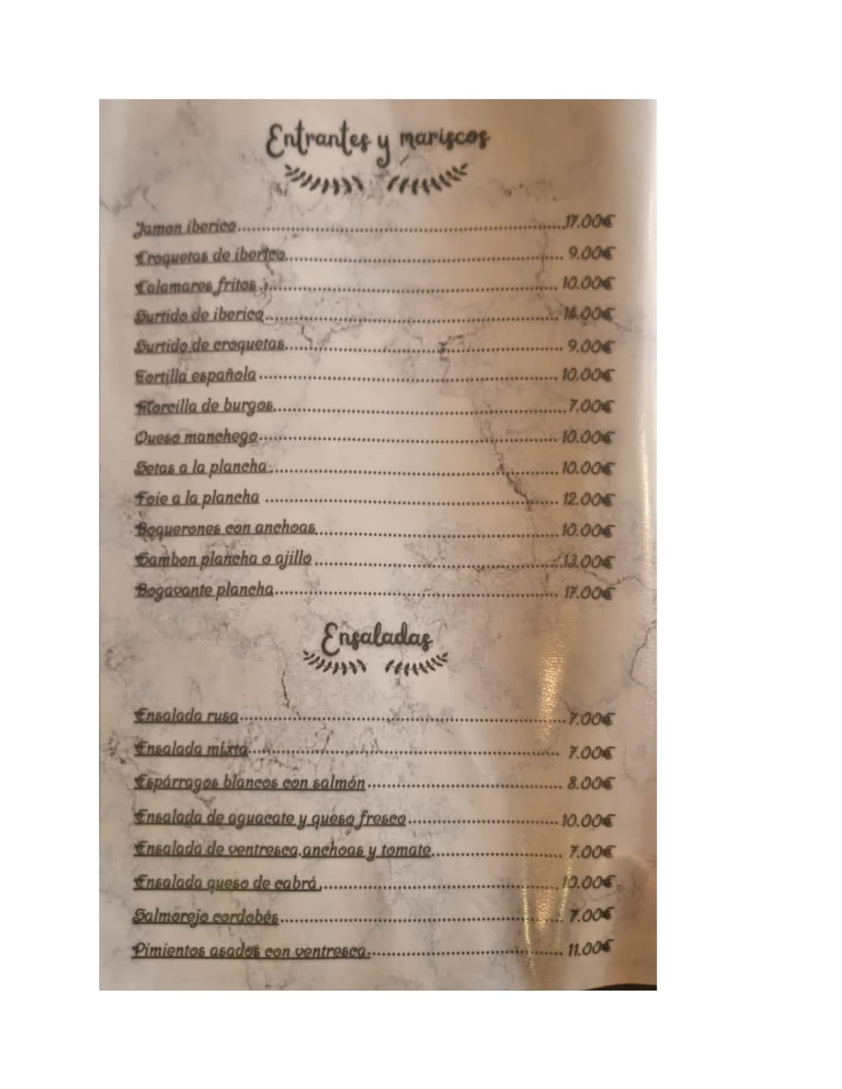 La Abadia menu