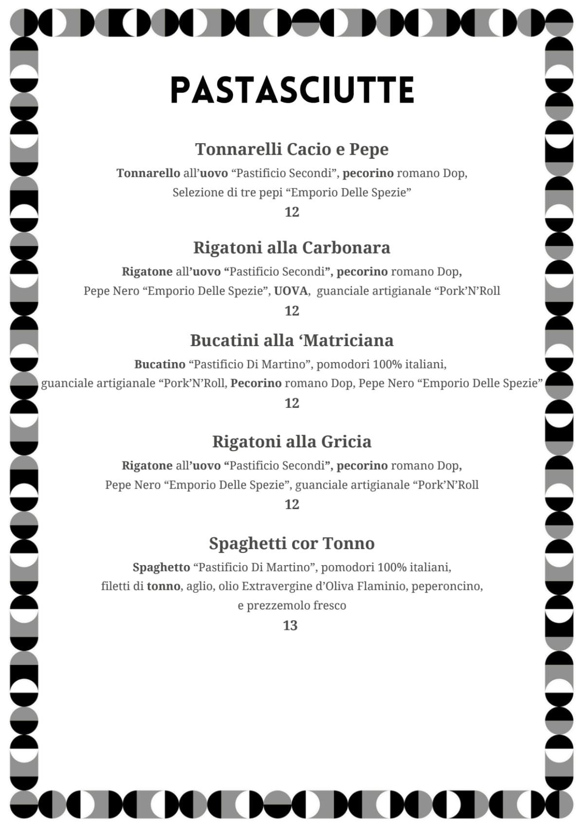 Eufrosino Osteria menu