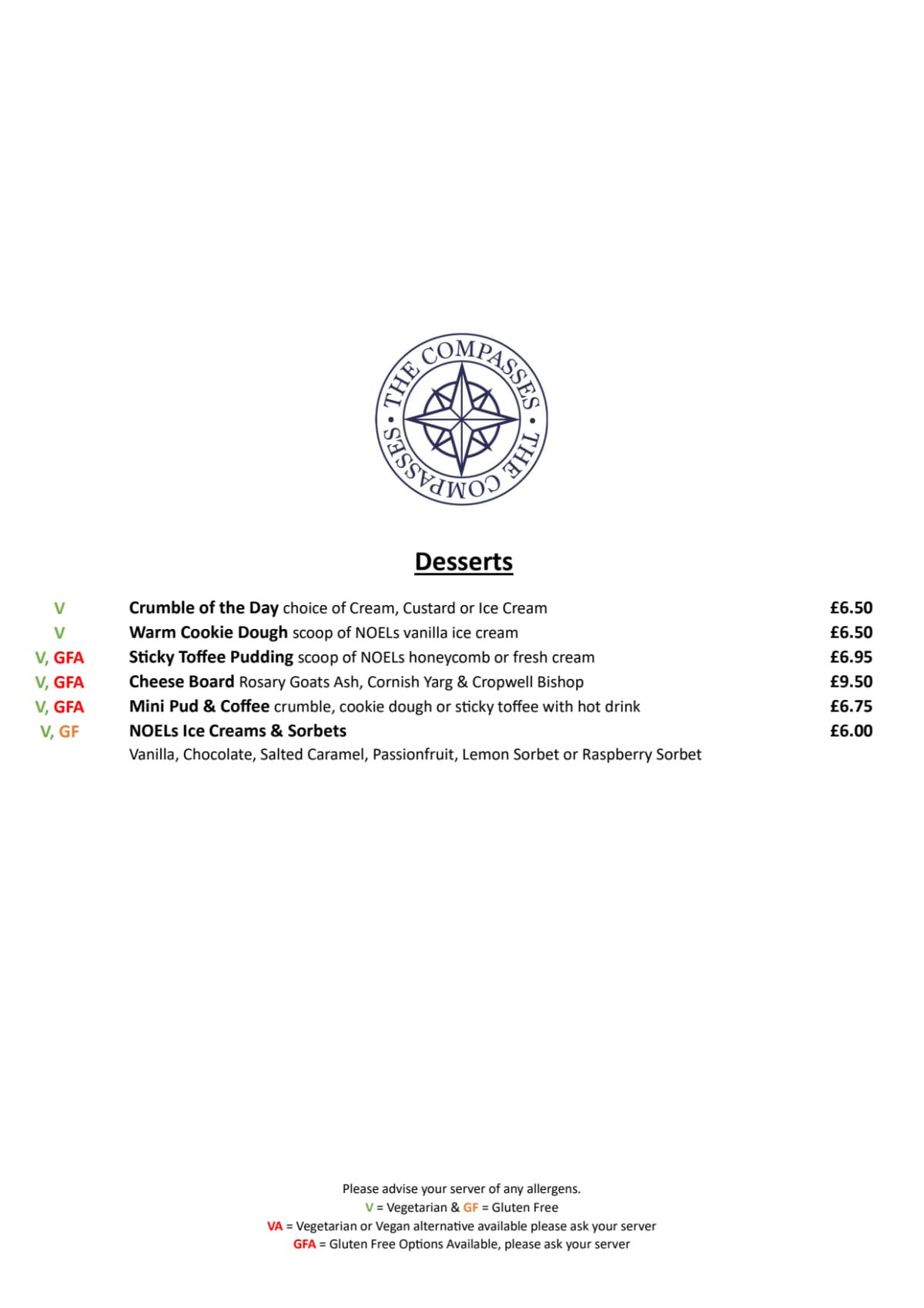 Carte et Menus 2024 The Compasses à Bedford TheFork