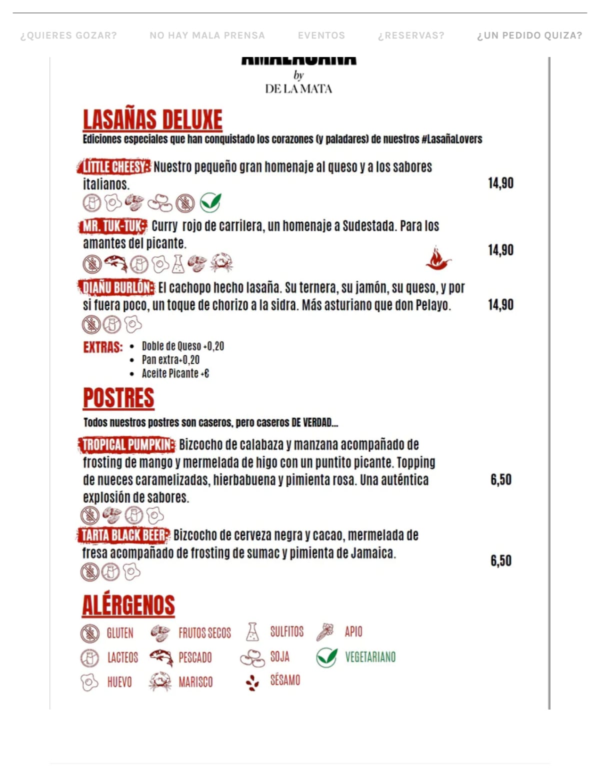 A Mala Saña menu