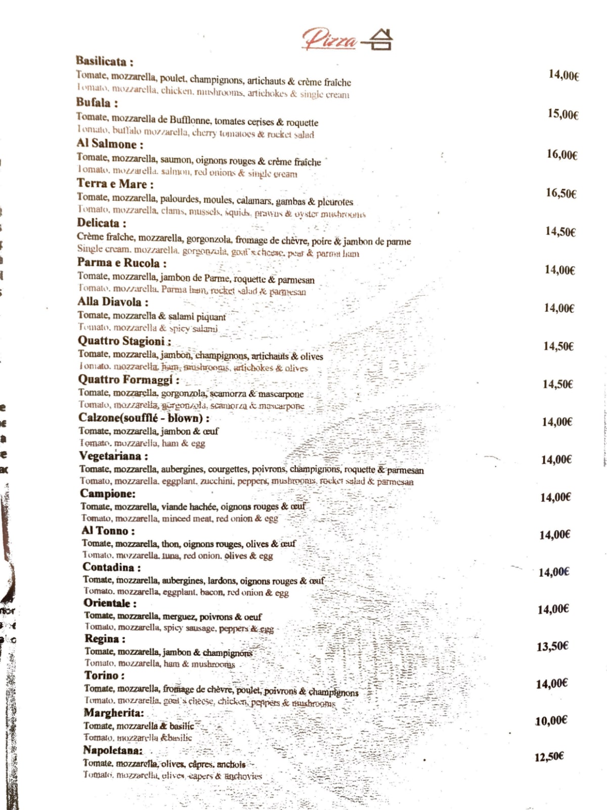 La Basilicata Alésia menu