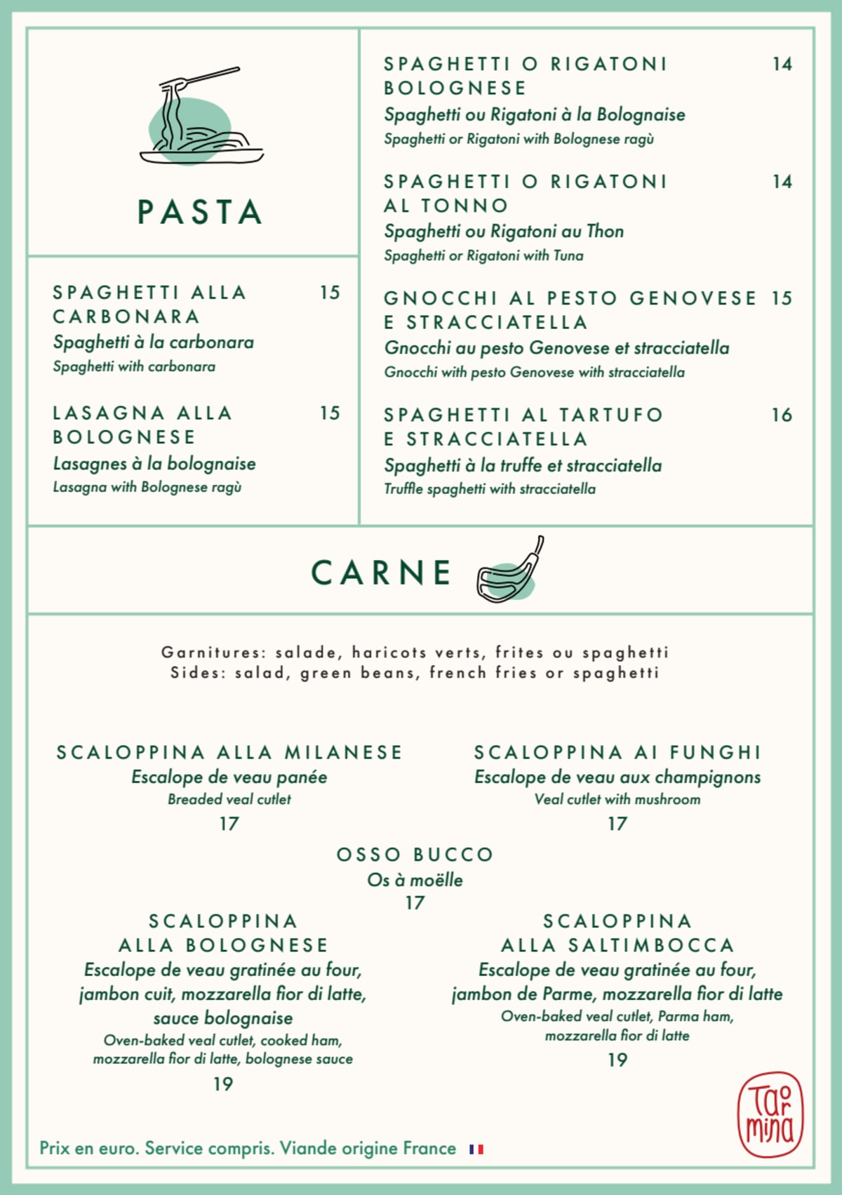 Taormina menu