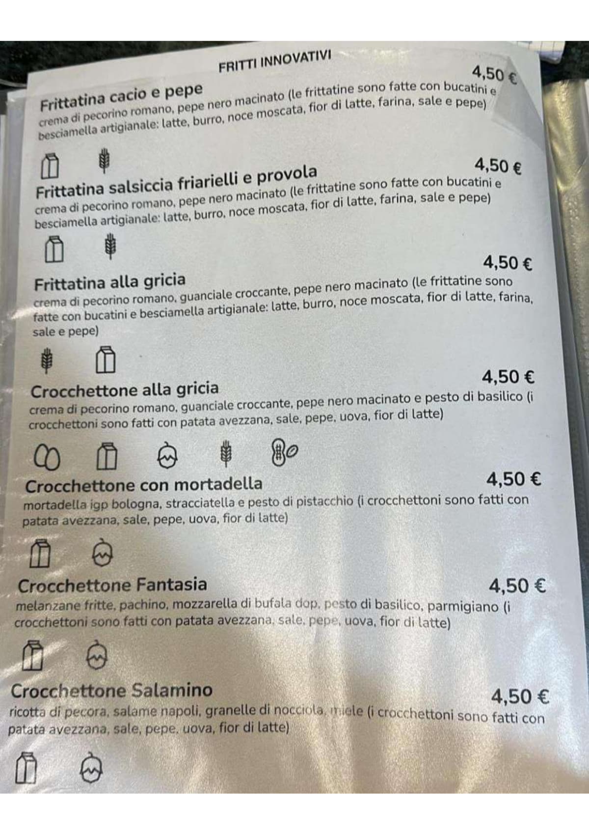 Fantasie Napoletane menu