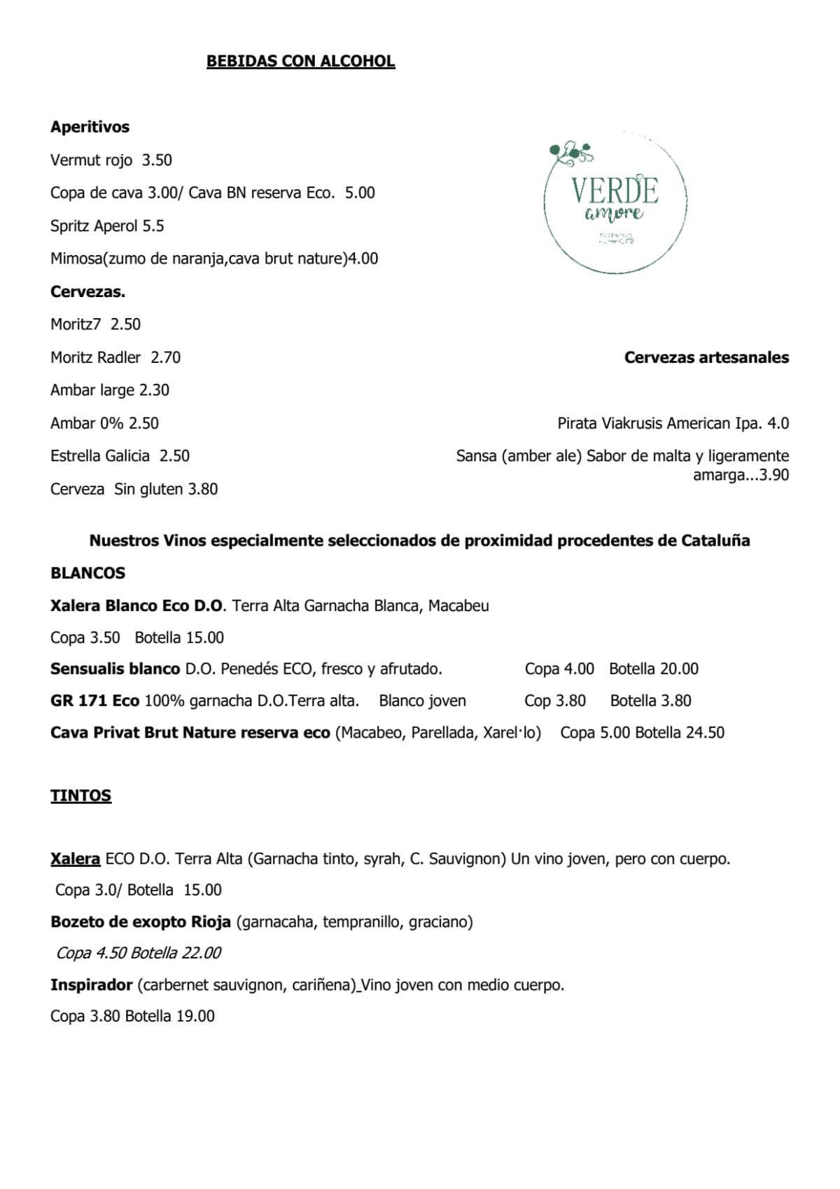 Verde Amore menu