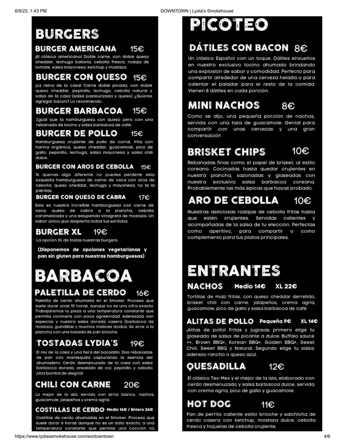 Menù completo e carta 2024 Lydia's Downtown a Eivissa TheFork