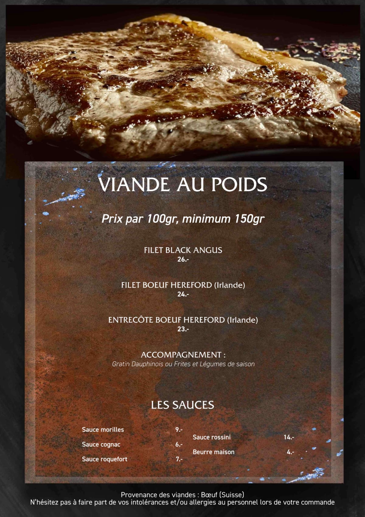 L'Atelier menu