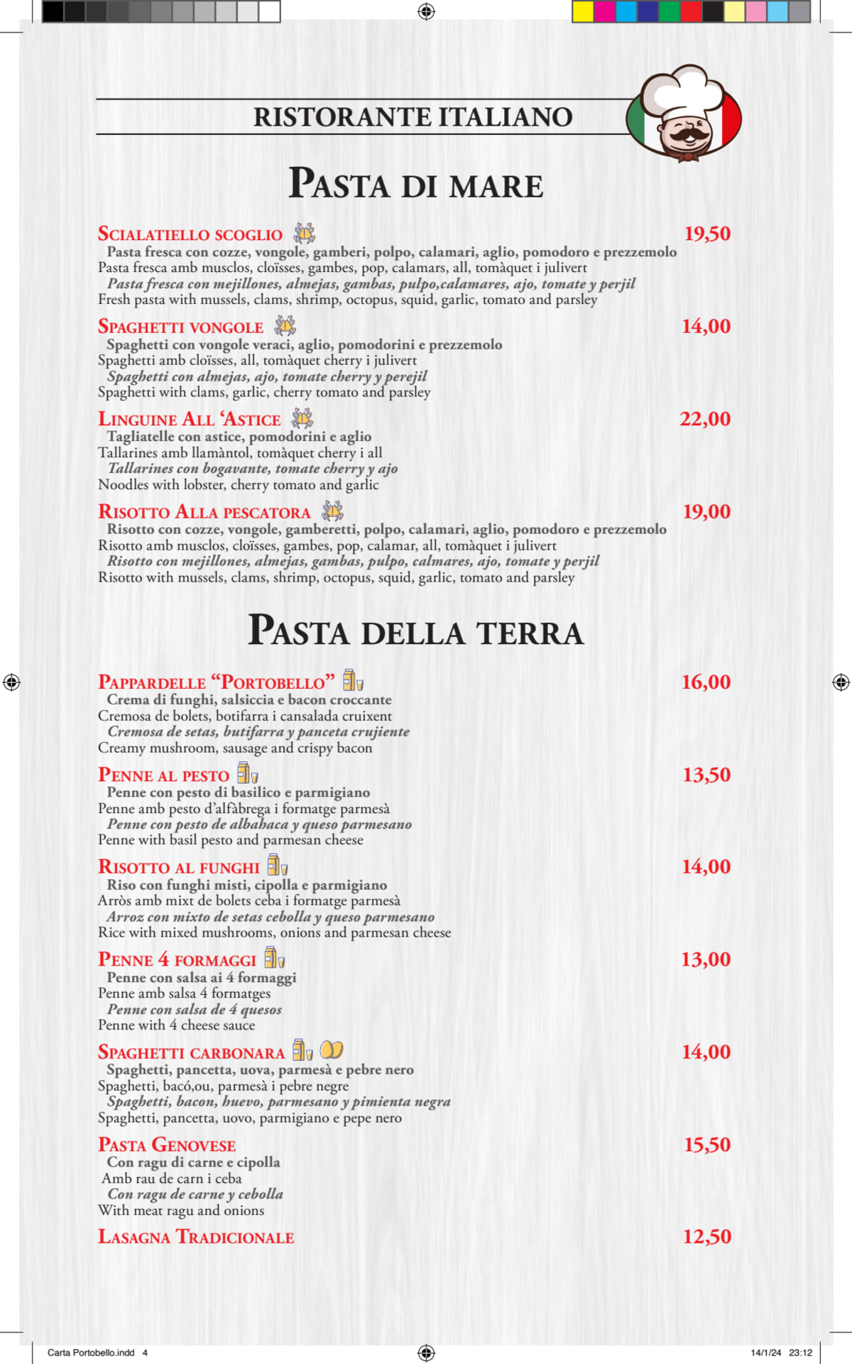 Portobello - Poblenou menu