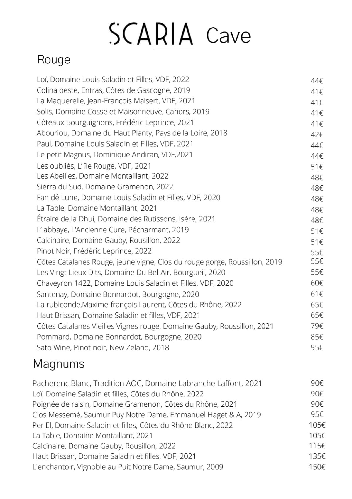 Scaria By Les Cantiniers menu