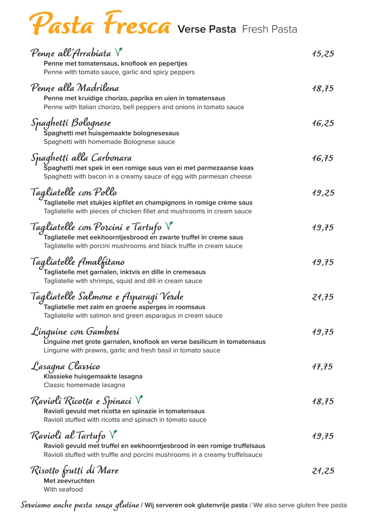 Sapore Italiano menu