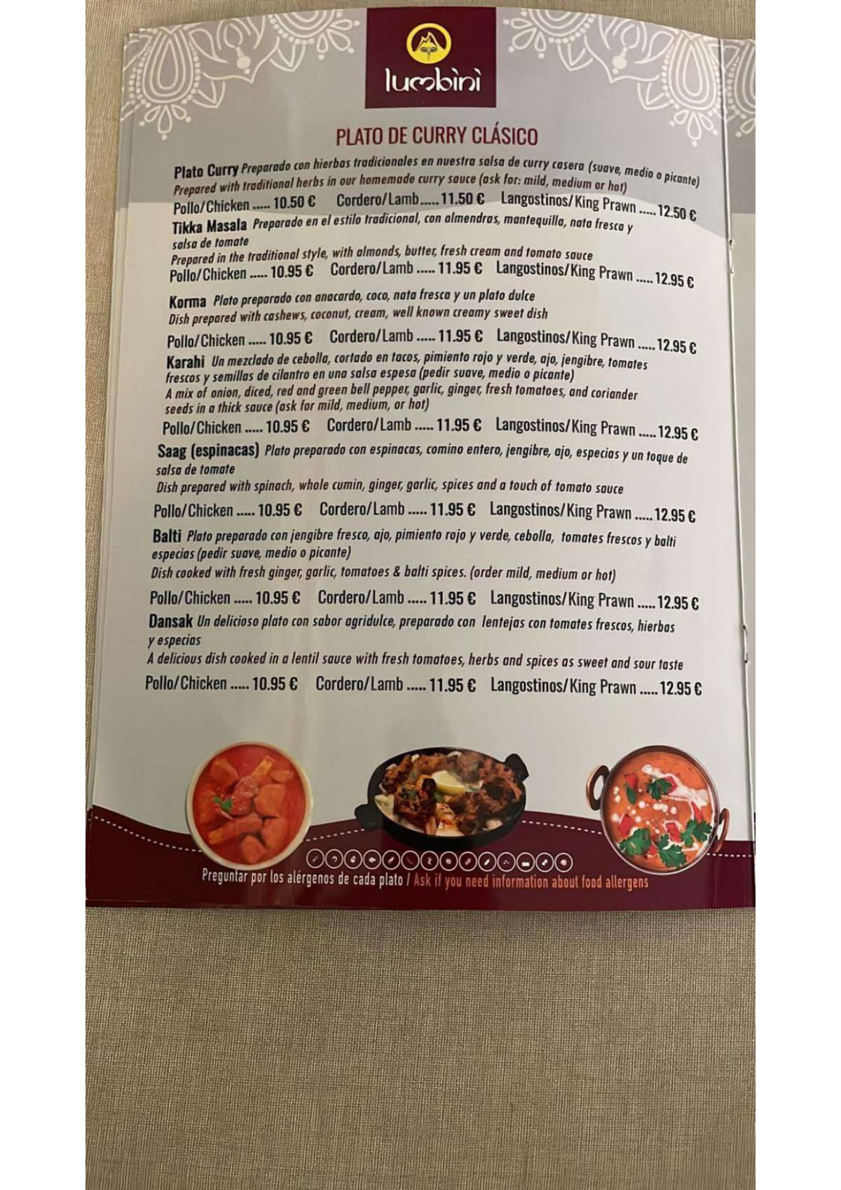 Lumbini Tandoori menu