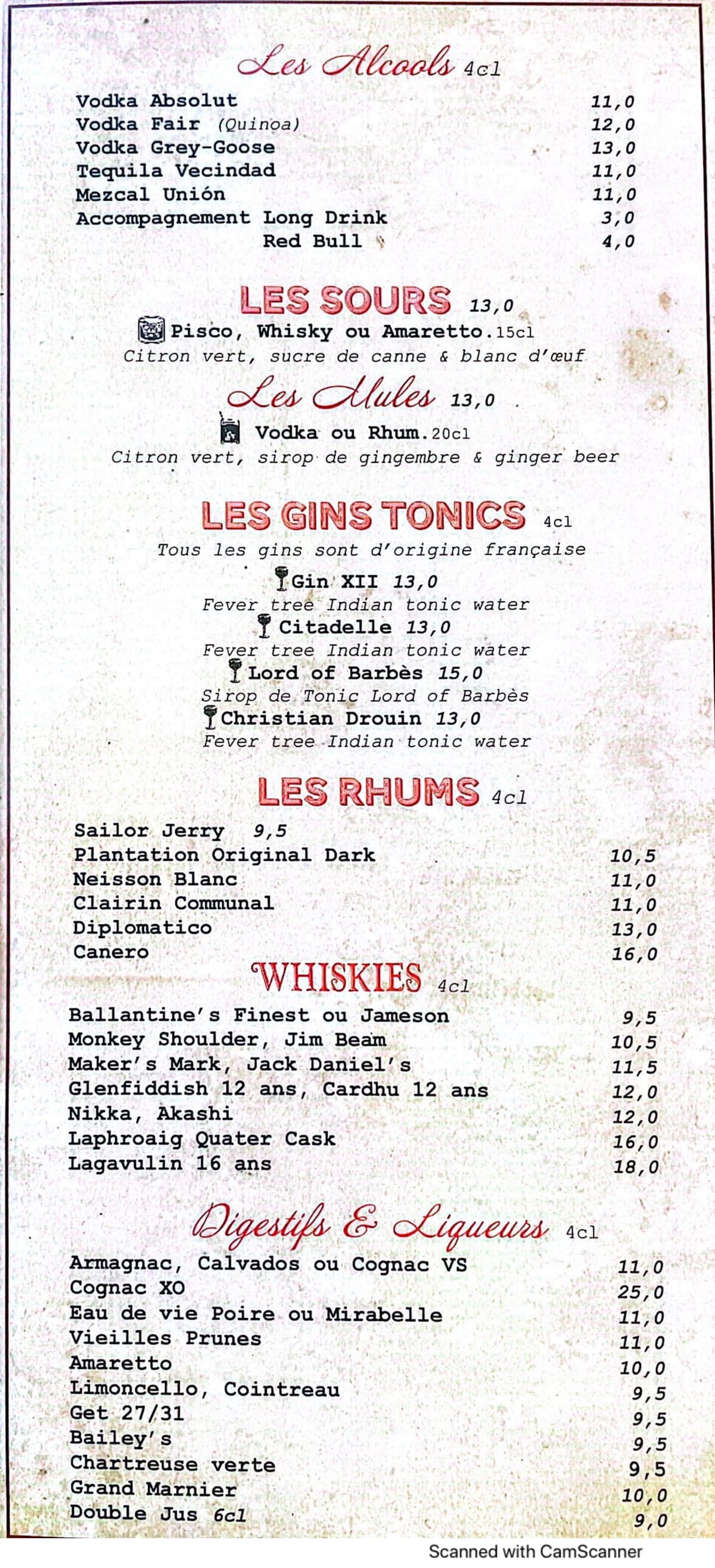 Café Francoeur menu