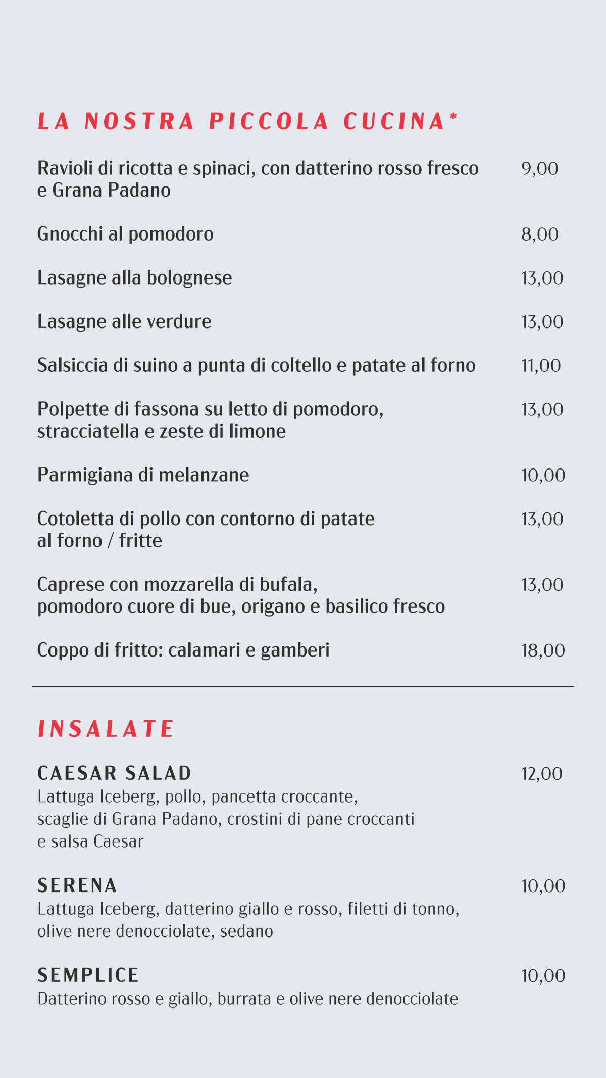 Ci Sta Brera menu